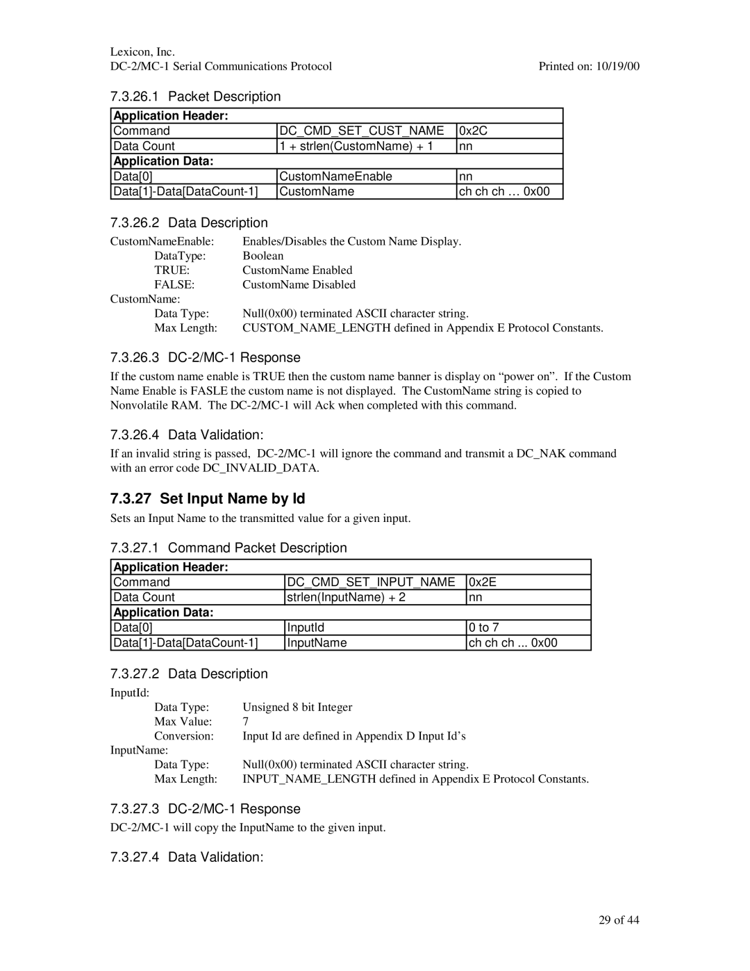 ABC Office Set Input Name by Id, 26.3 DC-2/MC-1 Response, 27.3 DC-2/MC-1 Response, Dccmdsetcustname, Dccmdsetinputname 