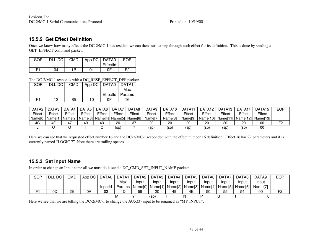 ABC Office DC-2, MC-1 manual Get Effect Definition, Set Input Name 