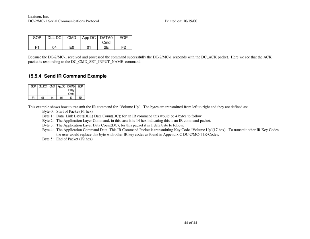 ABC Office MC-1, DC-2 manual Send IR Command Example, Cmd 