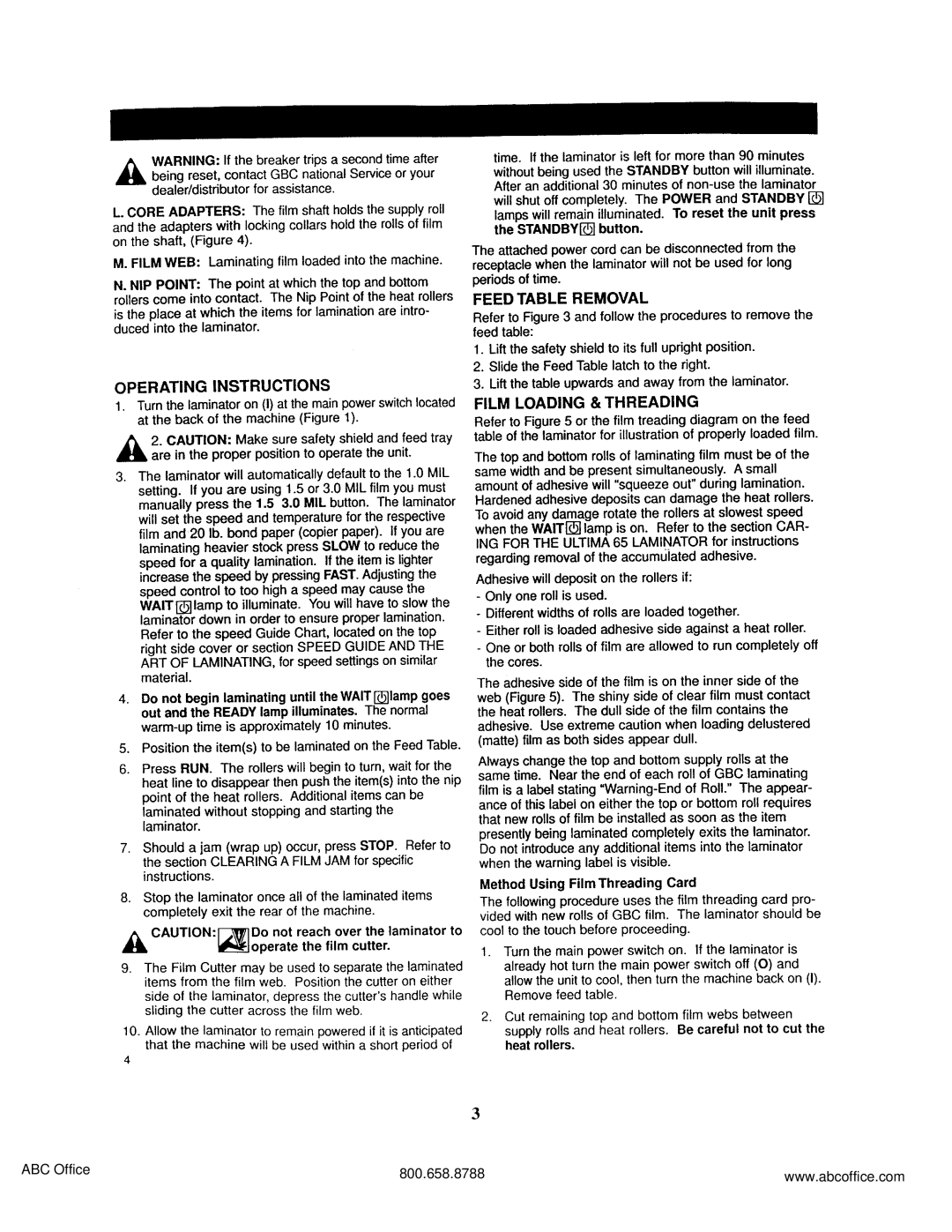 ABC Office ULTIMA 65 operating instructions ABC Office 800.658.8788 