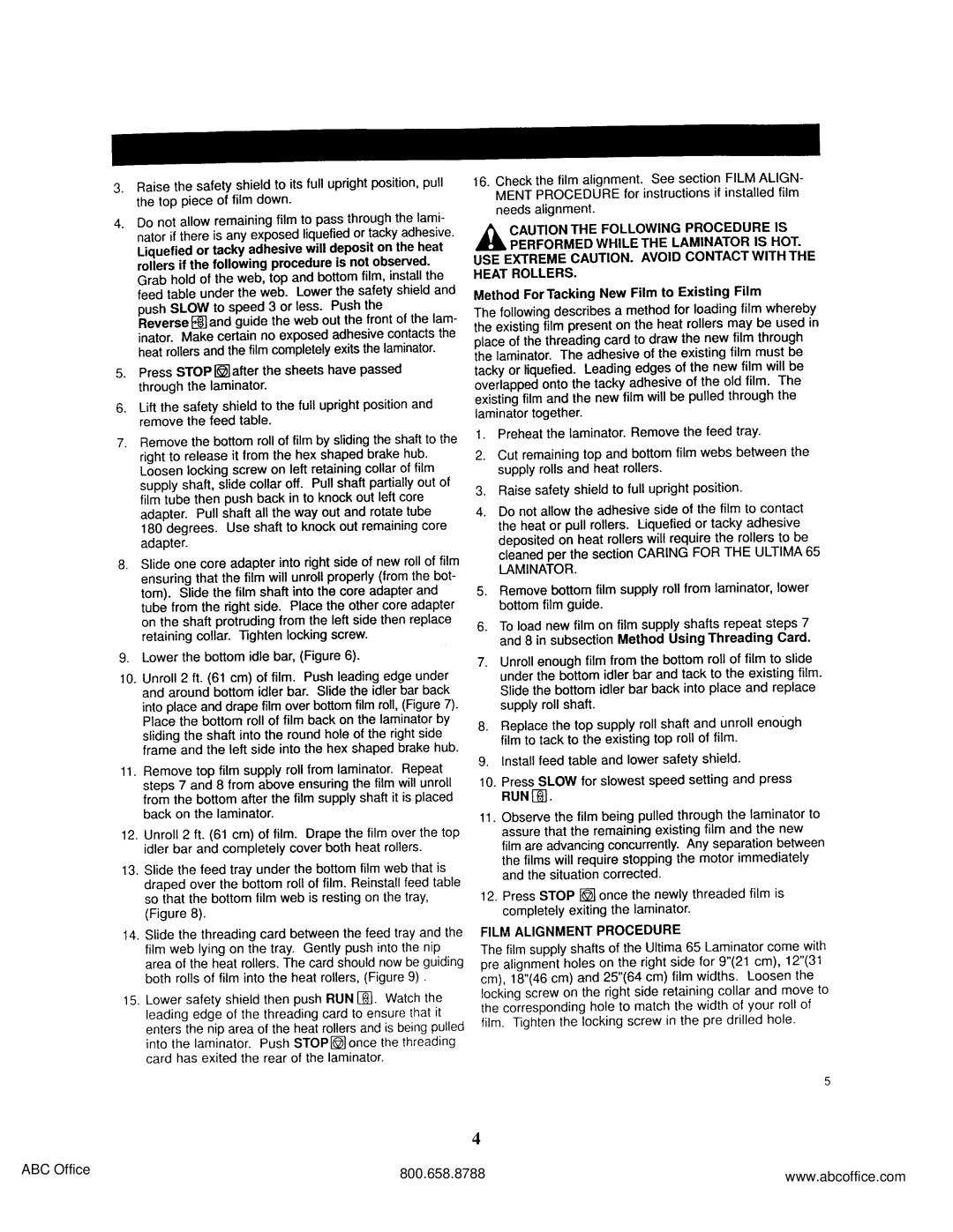 ABC Office ULTIMA 65 operating instructions ABC Office 800.658.8788 