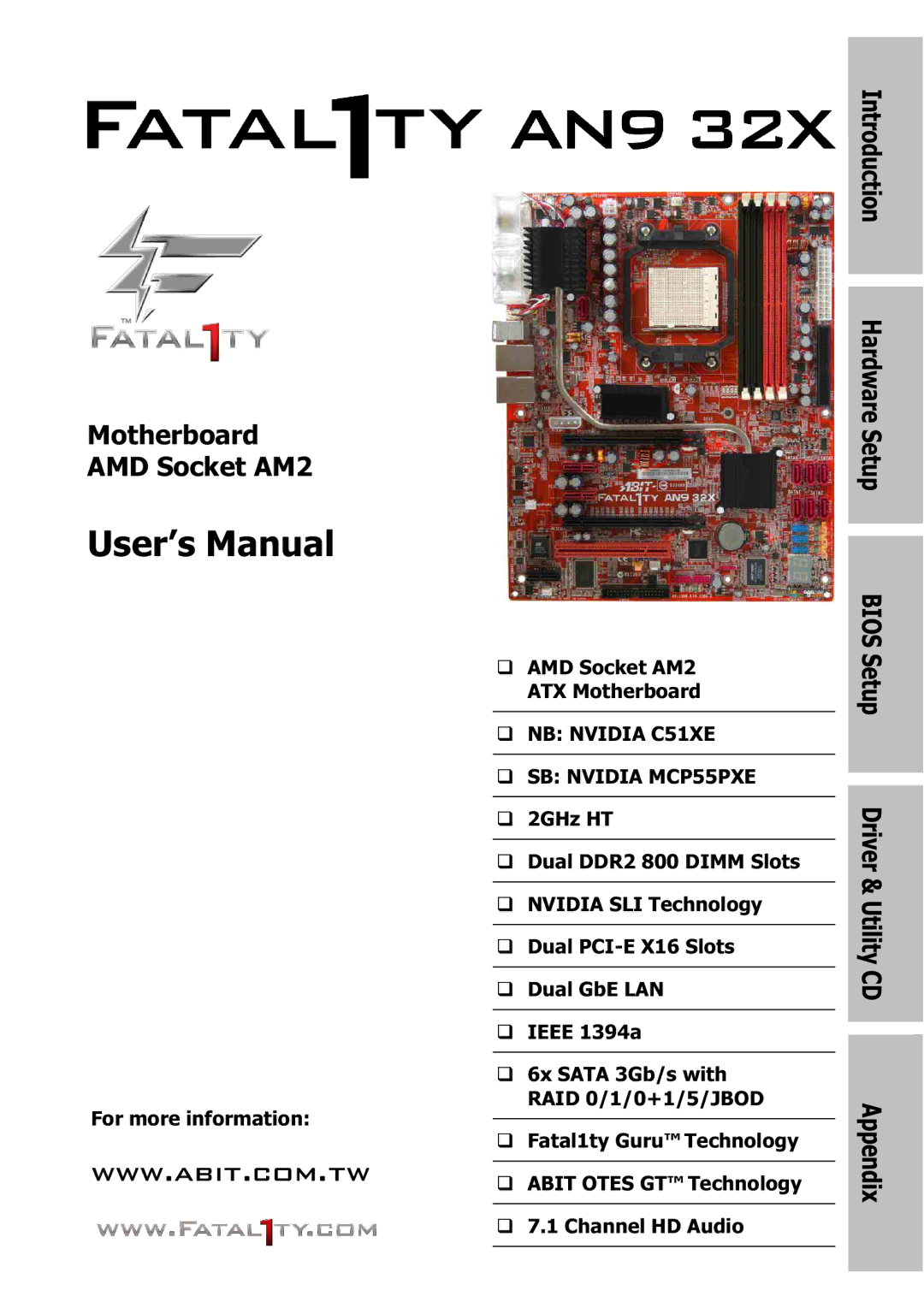 Abit AN9 32X manual User’s Manual, Motherboard AMD Socket AM2 