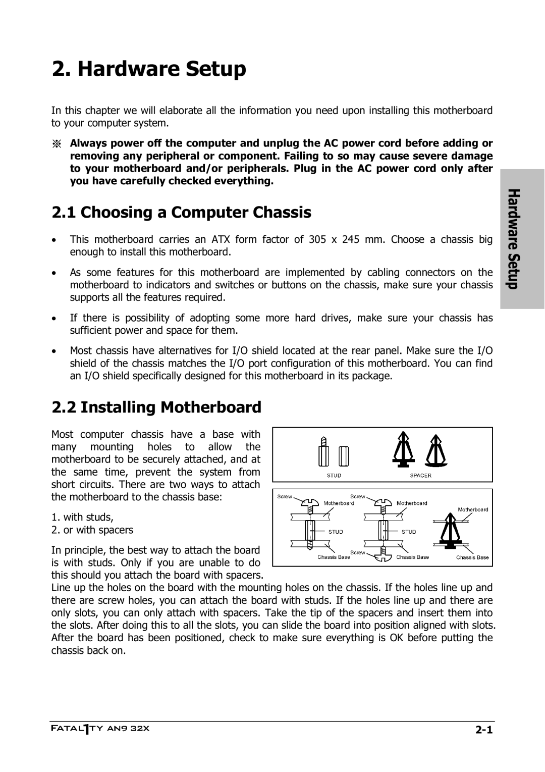 Abit AN9 32X manual Choosing a Computer Chassis, Installing Motherboard 