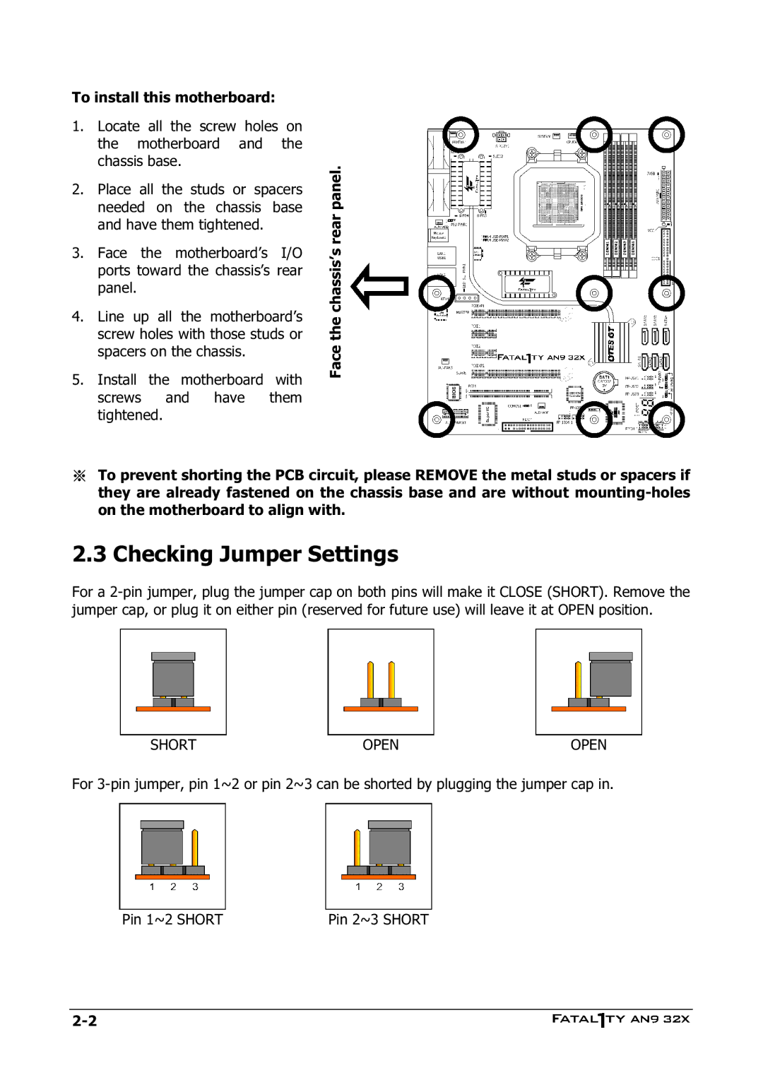 Abit AN9 32X manual Checking Jumper Settings, Short Open 