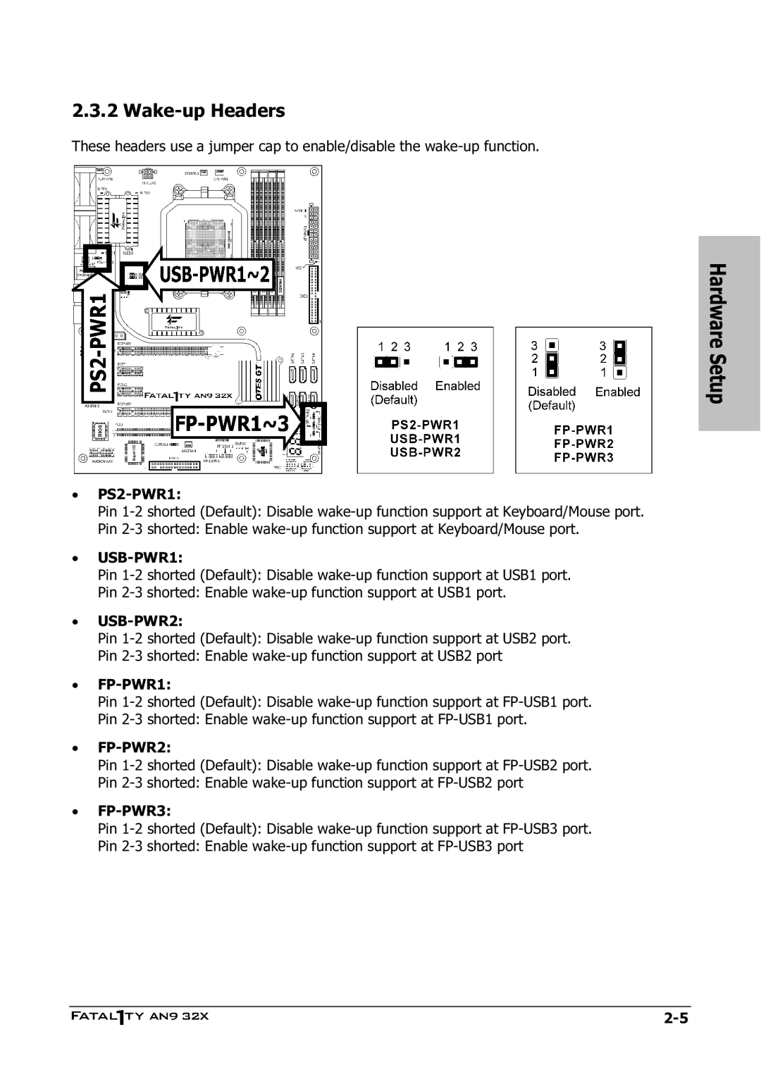 Abit AN9 32X manual Wake-up Headers, USB-PWR1 