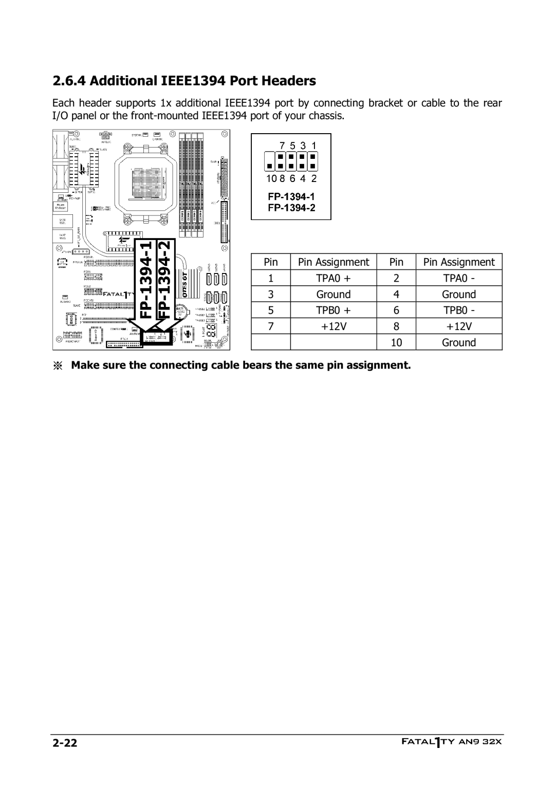 Abit AN9 32X manual Additional IEEE1394 Port Headers 