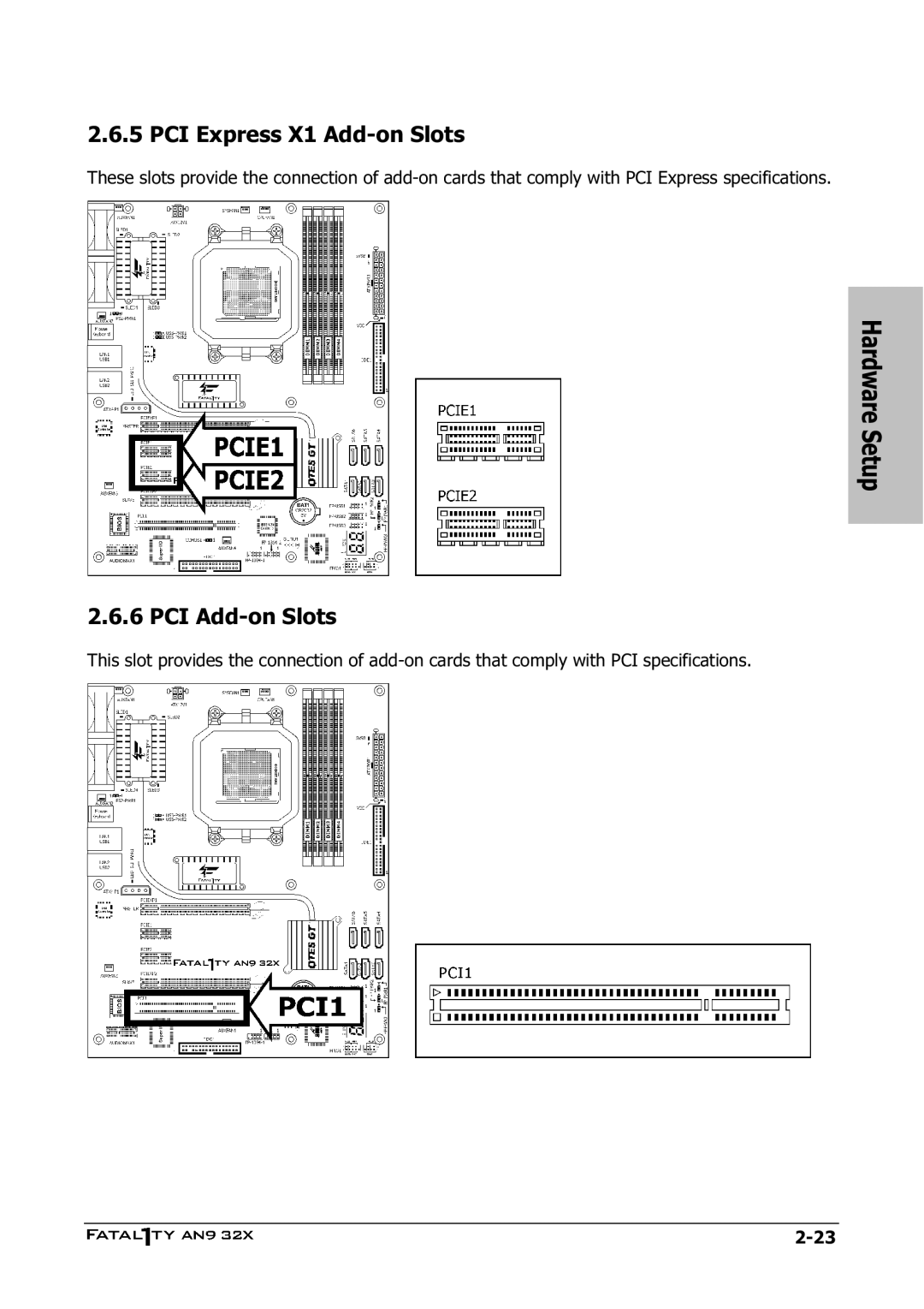 Abit AN9 32X manual PCI Express X1 Add-on Slots, Hardware Setup PCI Add-on Slots 