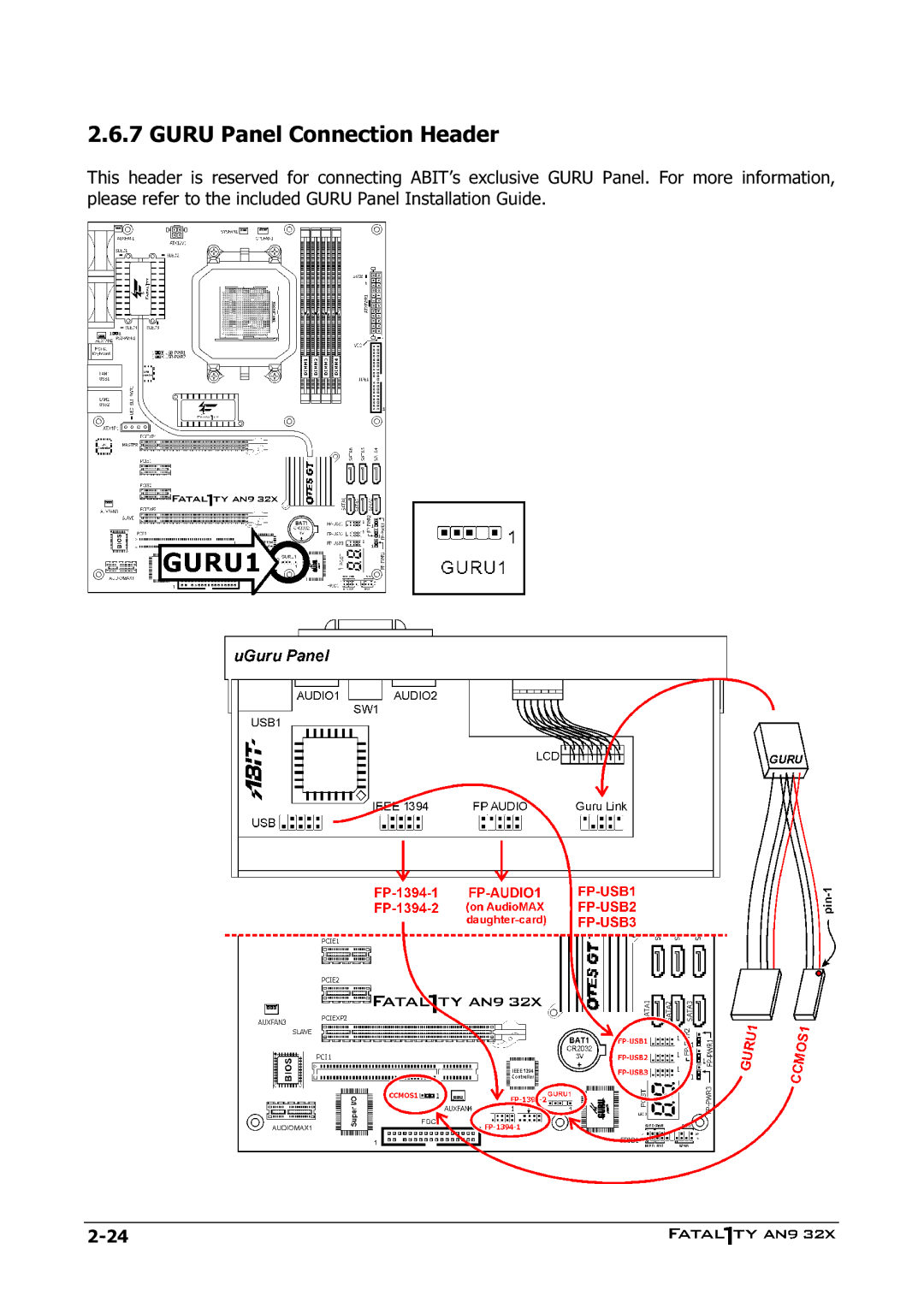 Abit AN9 32X manual Guru Panel Connection Header 