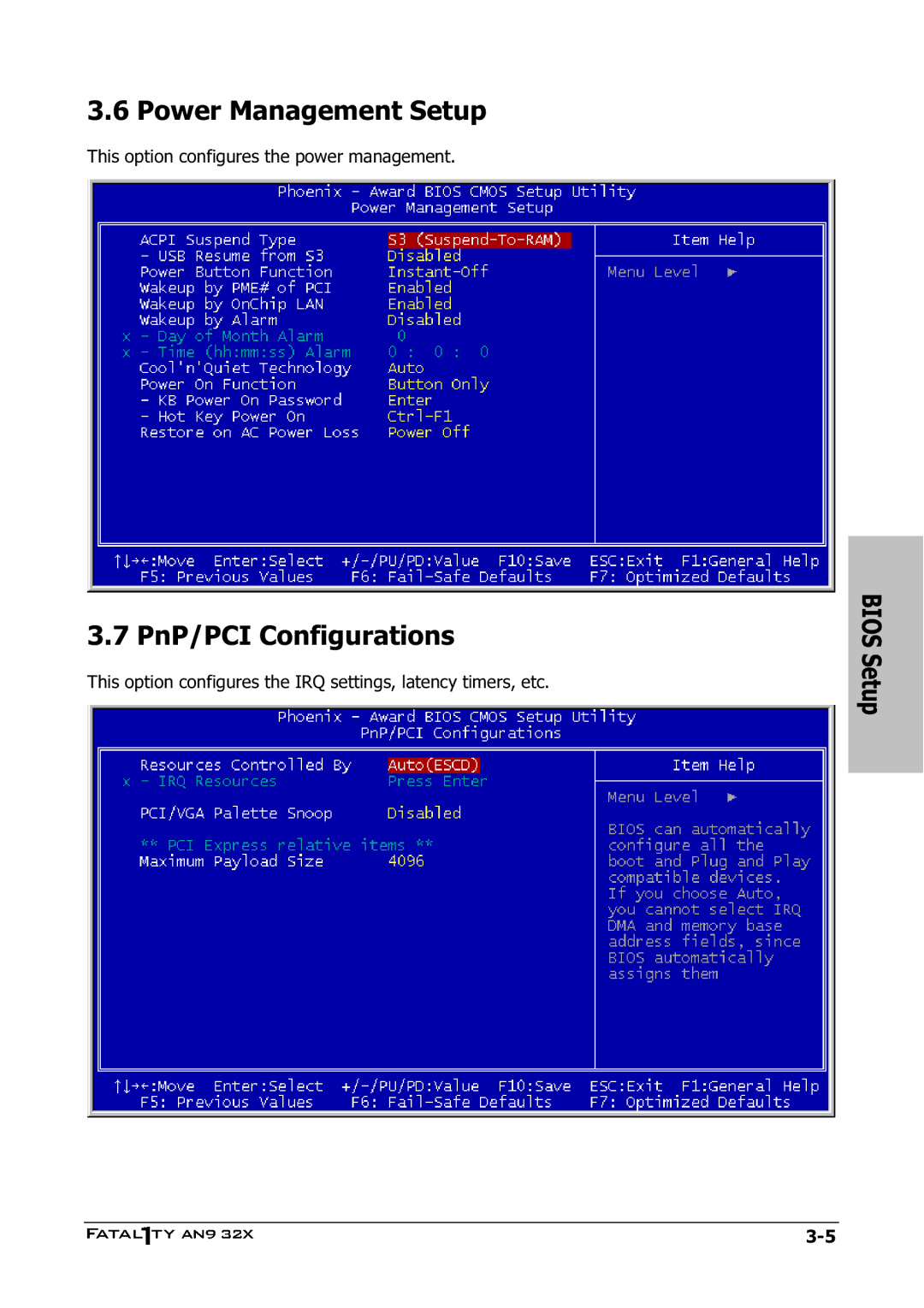 Abit AN9 32X manual Power Management Setup, PnP/PCI Configurations 