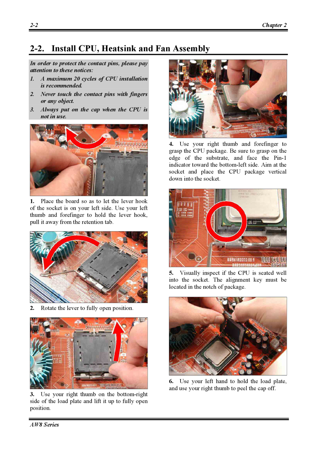 Abit AW8 user manual Install CPU, Heatsink and Fan Assembly 