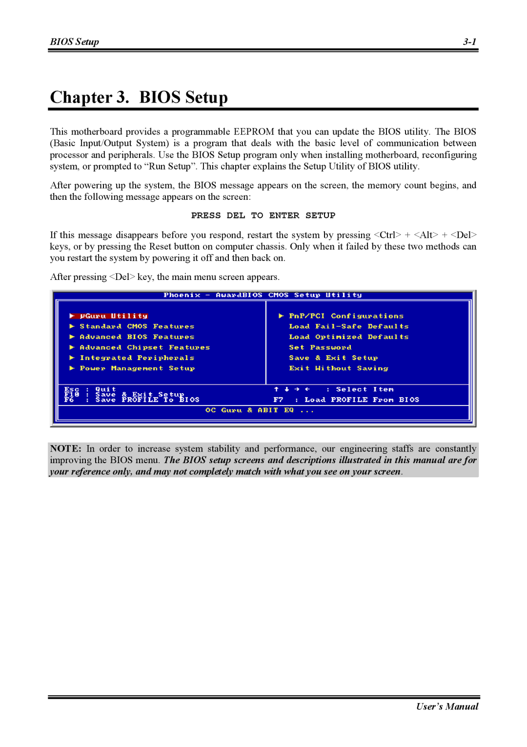 Abit AW8 user manual Bios Setup, Press DEL to Enter Setup 