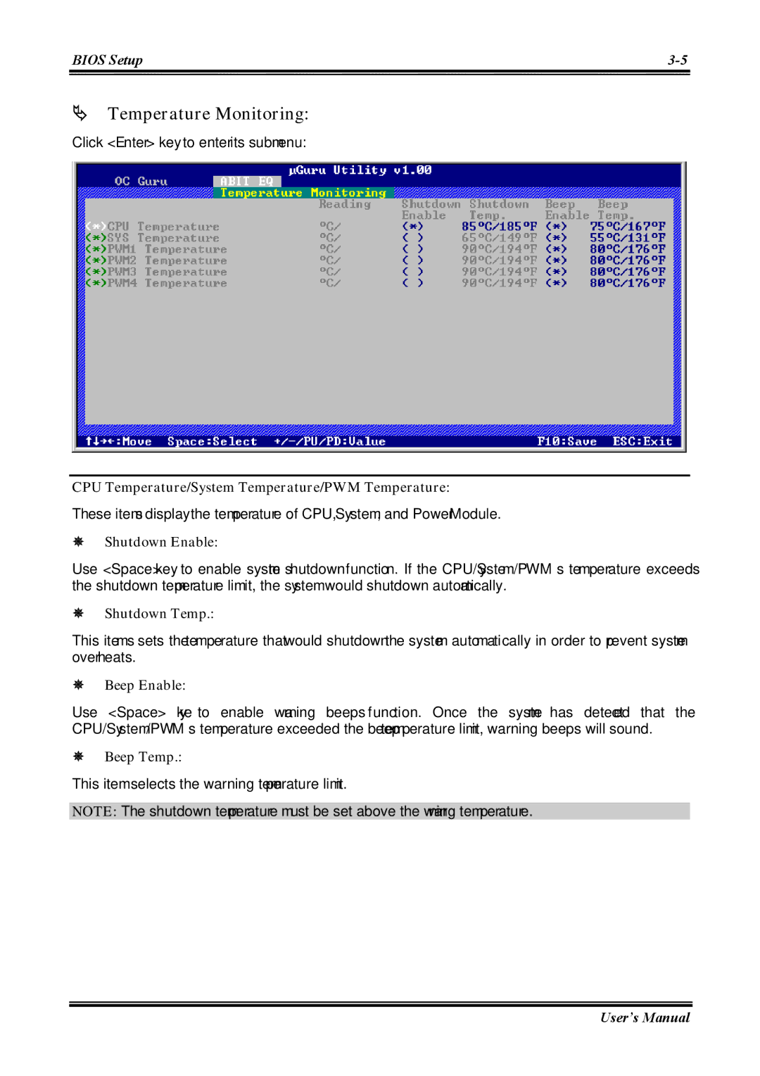 Abit AW8 user manual # Temperature Monitoring 