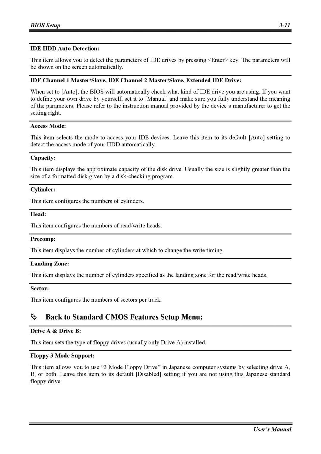 Abit AW8 user manual # Back to Standard Cmos Features Setup Menu 