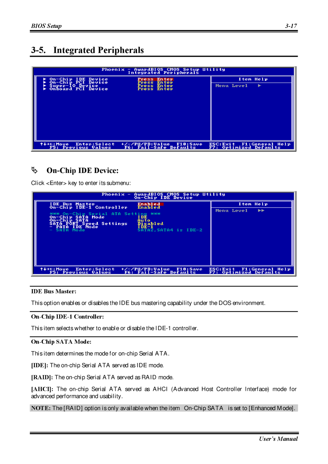 Abit AW8 Integrated Peripherals, # On-Chip IDE Device, IDE Bus Master, On-Chip IDE-1 Controller, On-Chip Sata Mode 