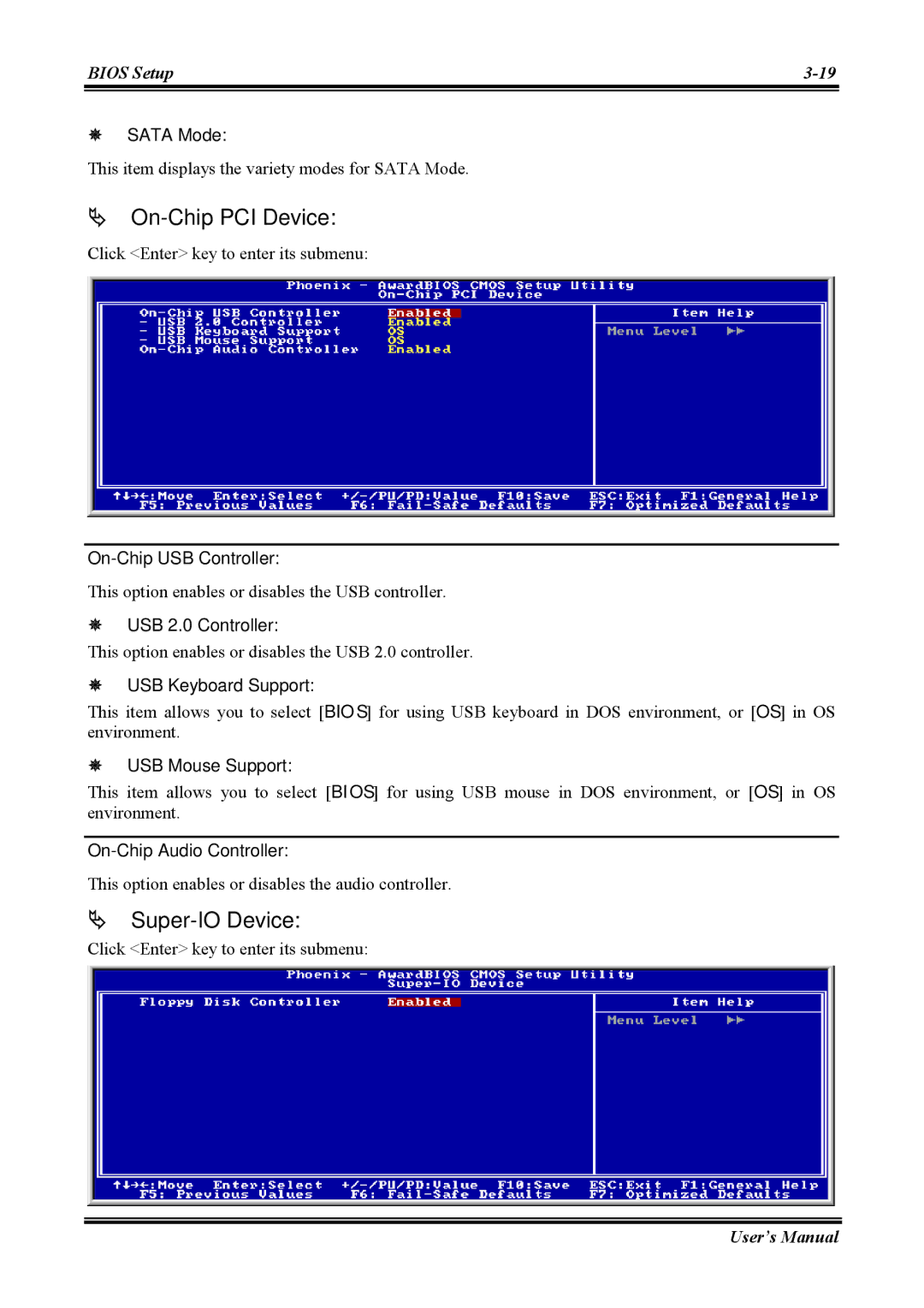 Abit AW8 user manual # On-Chip PCI Device, # Super-IO Device 