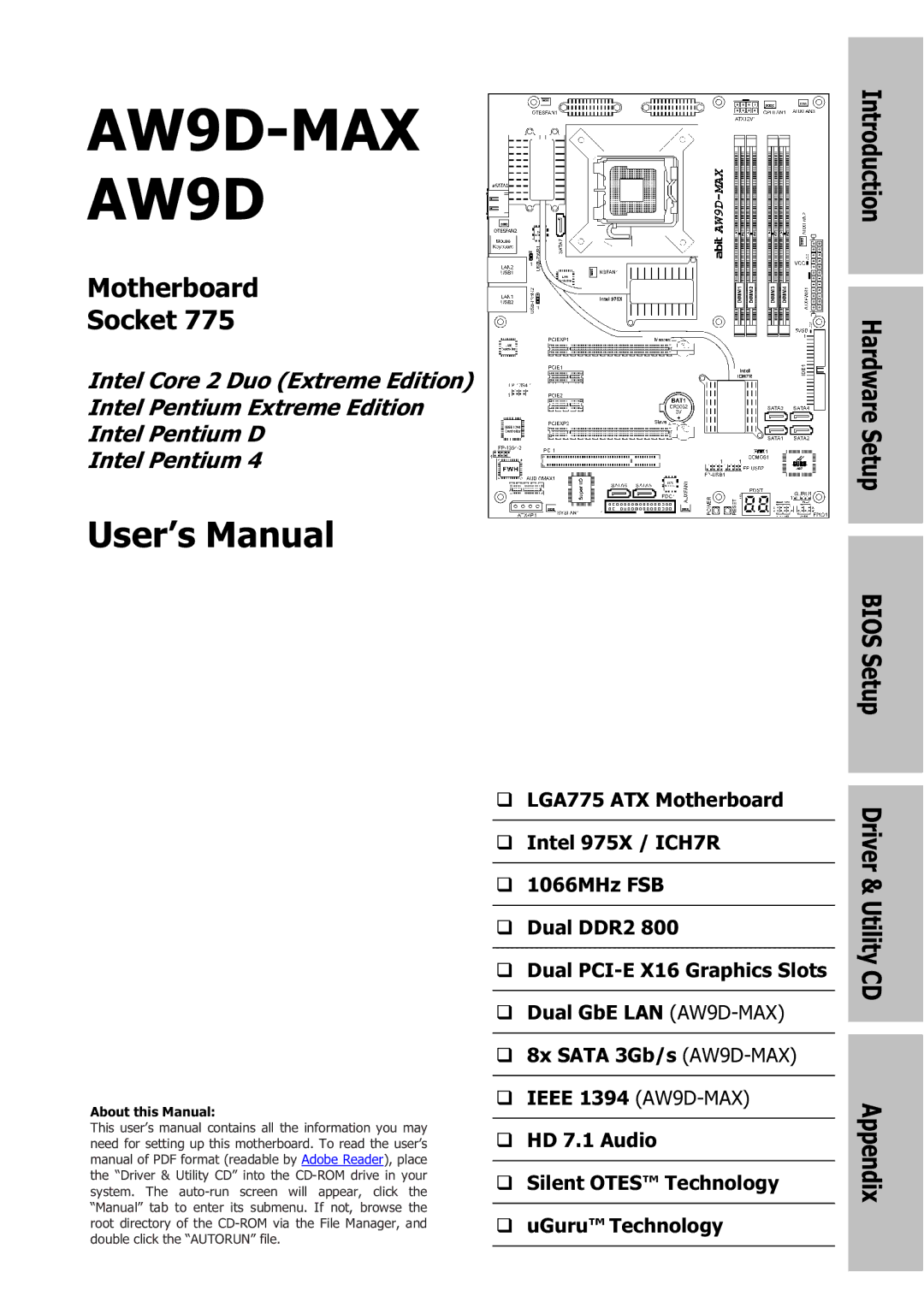 Abit manual AW9D-MAX AW9D, Motherboard Socket 