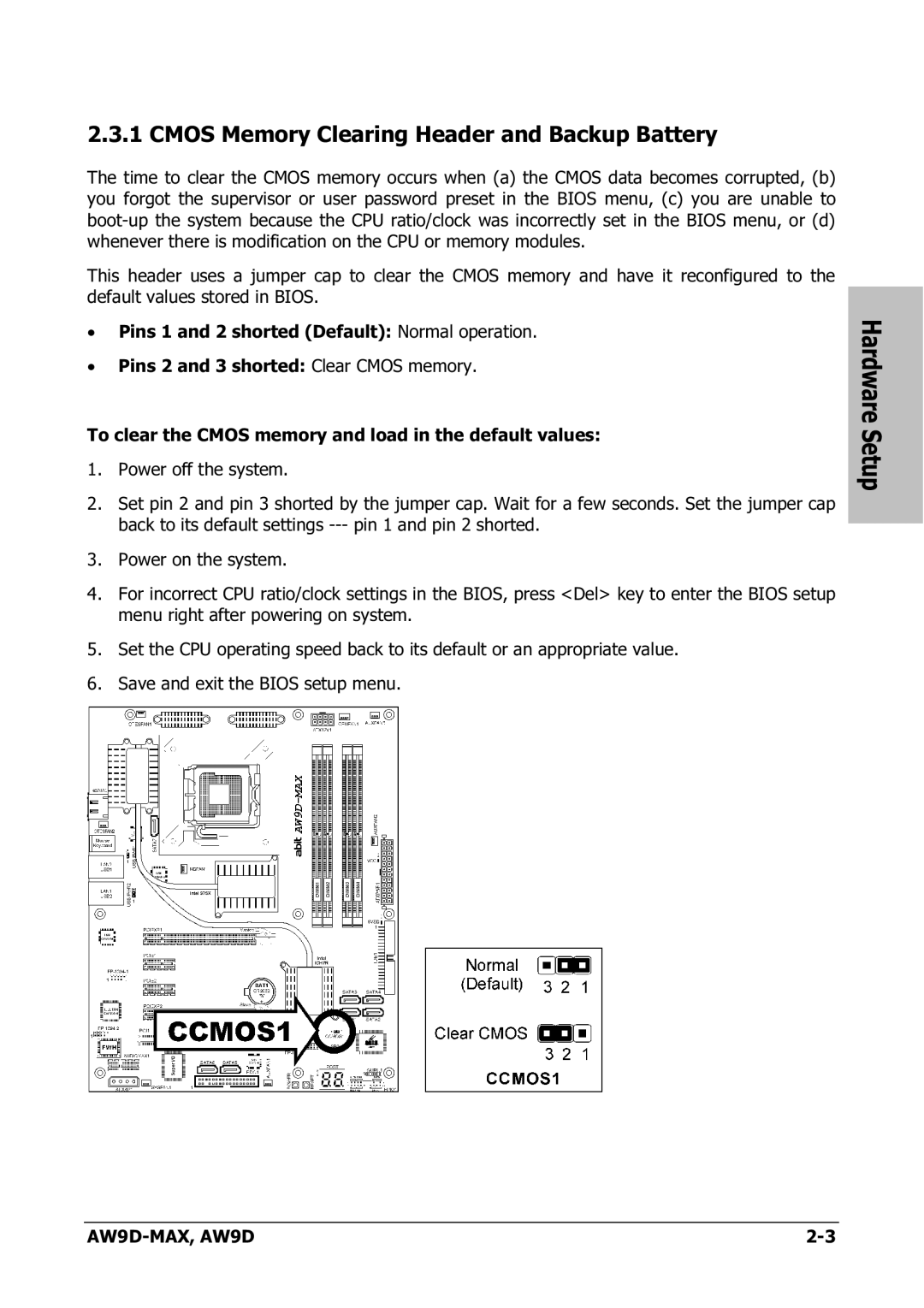 Abit AW9D-MAX manual Cmos Memory Clearing Header and Backup Battery 