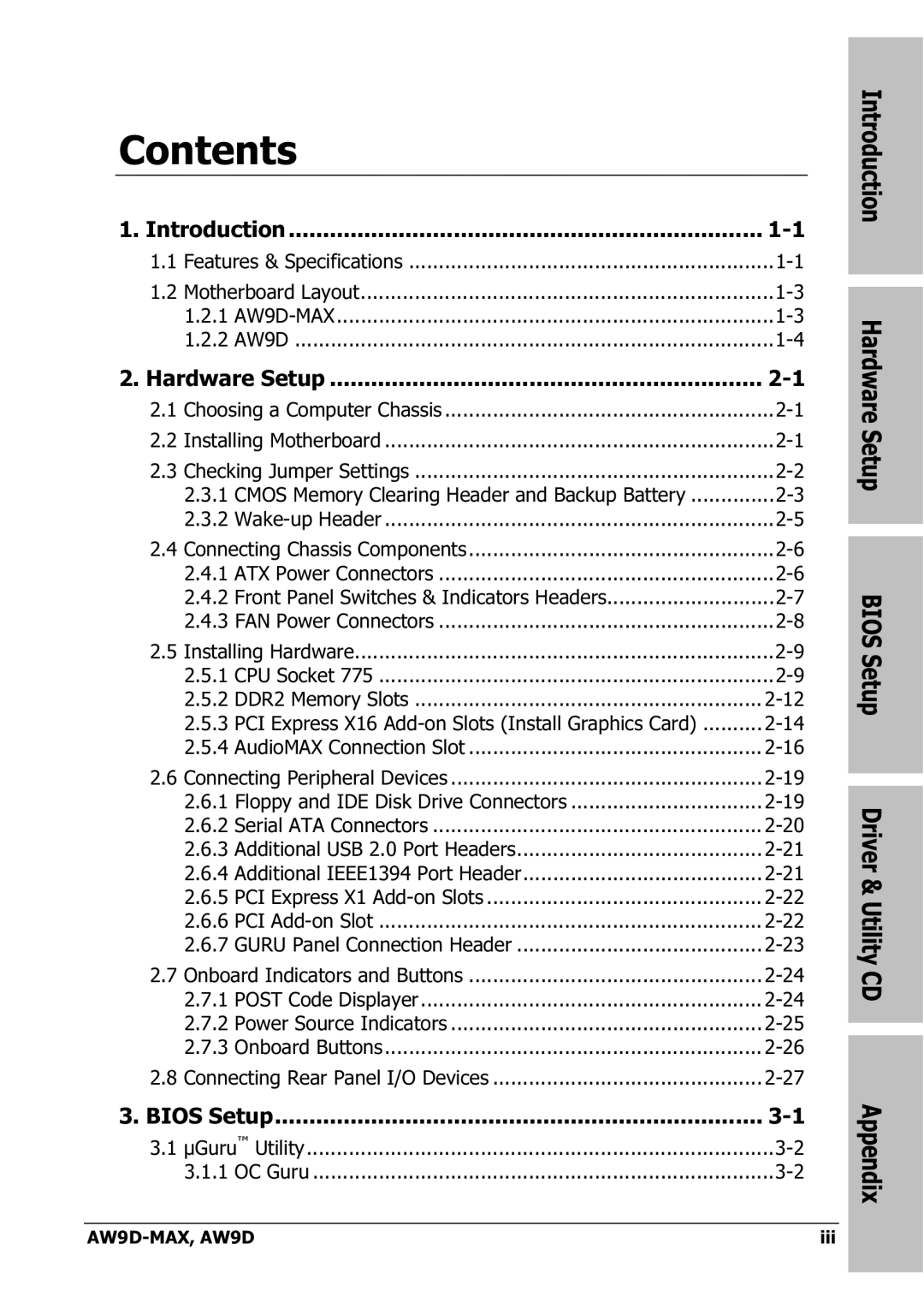 Abit AW9D-MAX manual Contents 