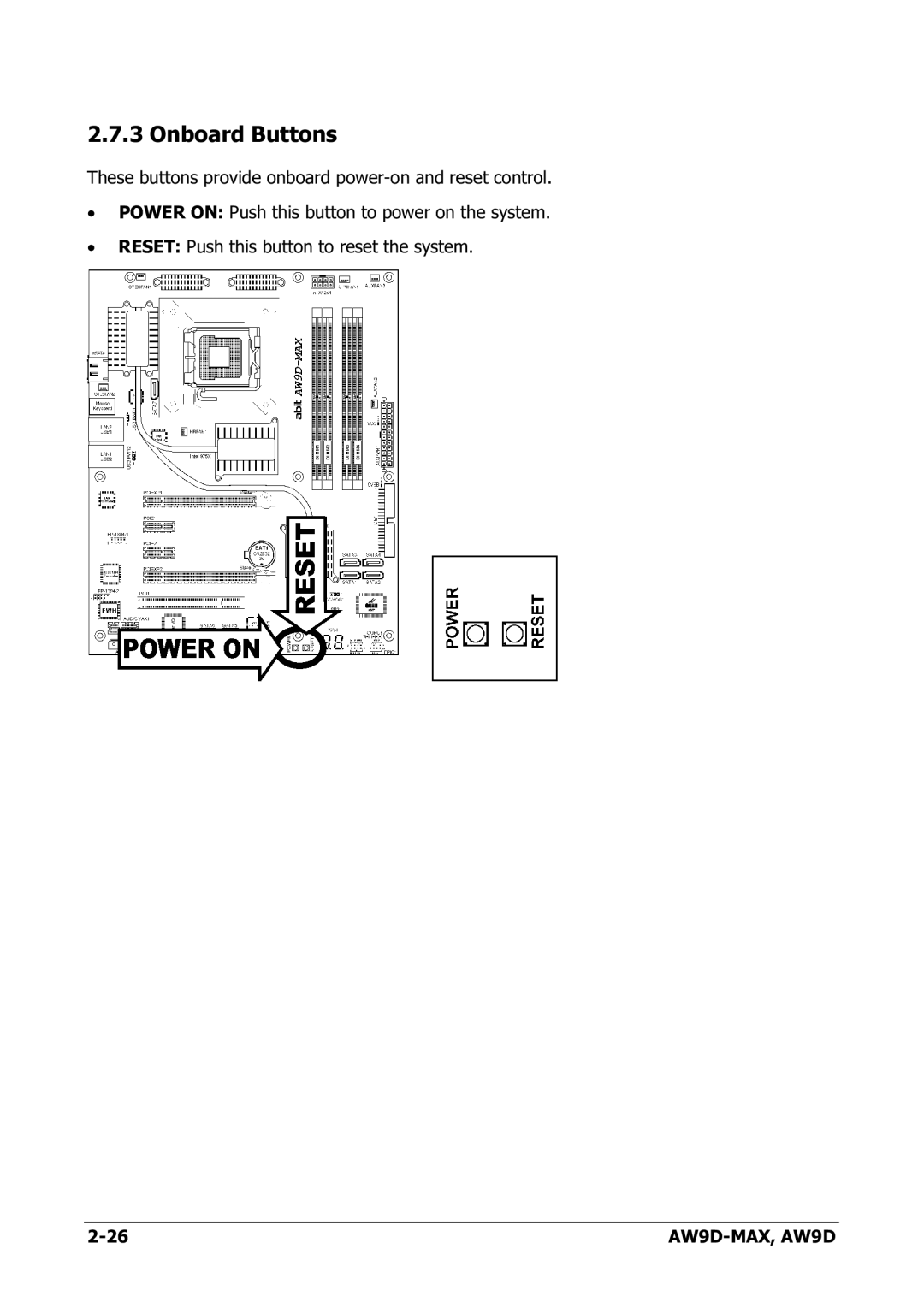 Abit AW9D-MAX manual Onboard Buttons 