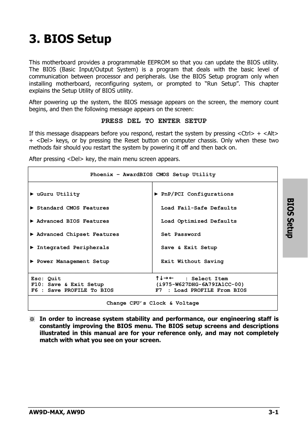 Abit AW9D-MAX manual Bios Setup 