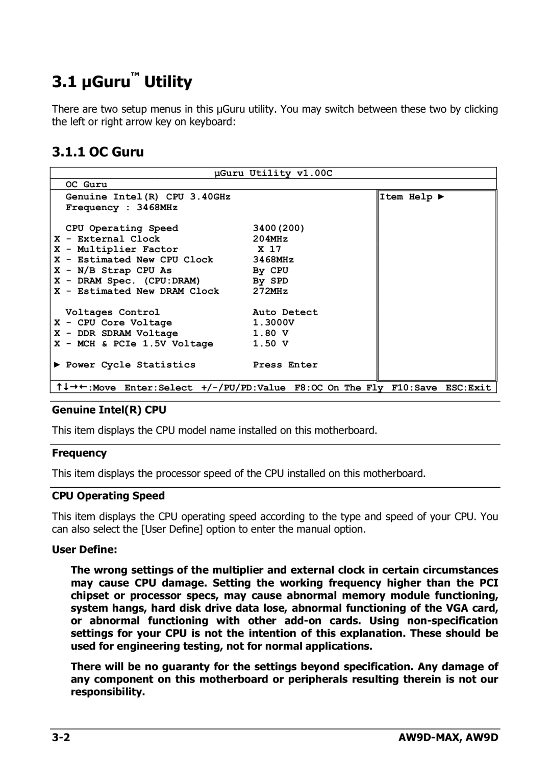 Abit AW9D-MAX manual ΜGuru Utility, OC Guru 