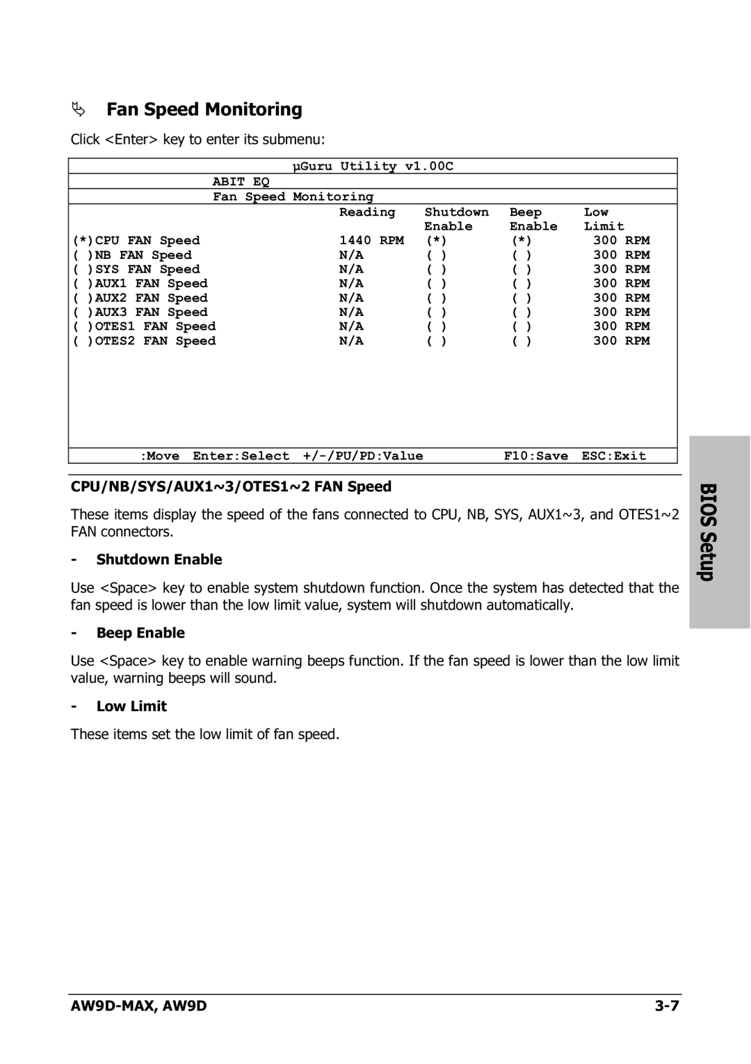 Abit AW9D-MAX manual Fan Speed Monitoring 