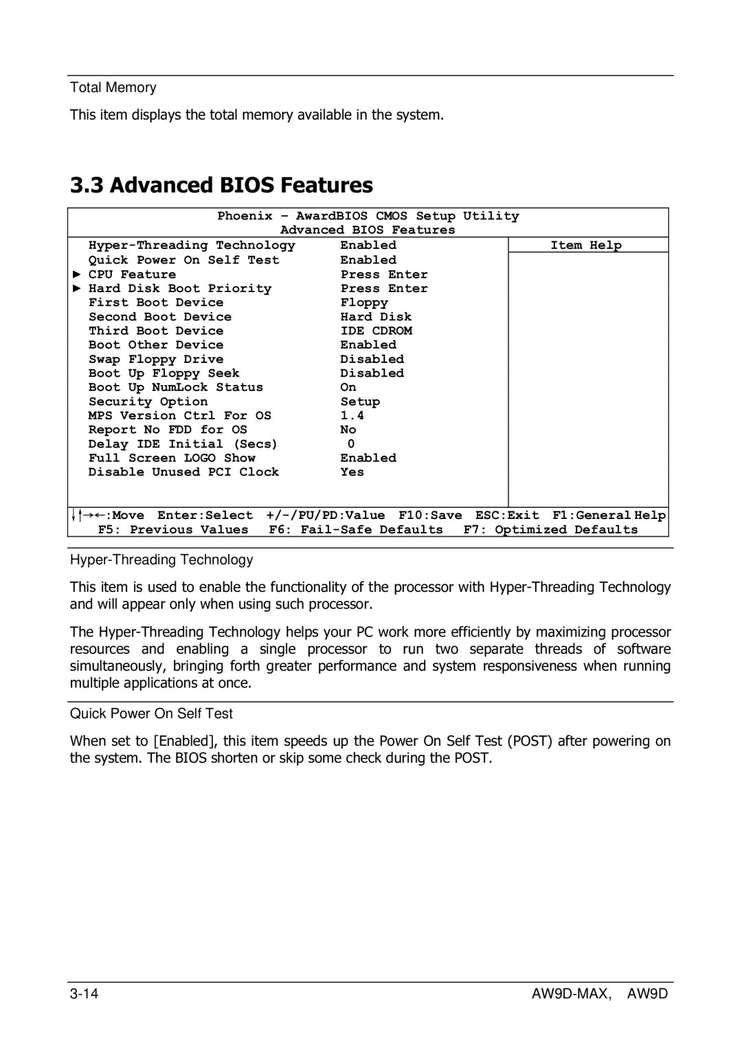 Abit AW9D-MAX manual Advanced Bios Features, IDE Cdrom 