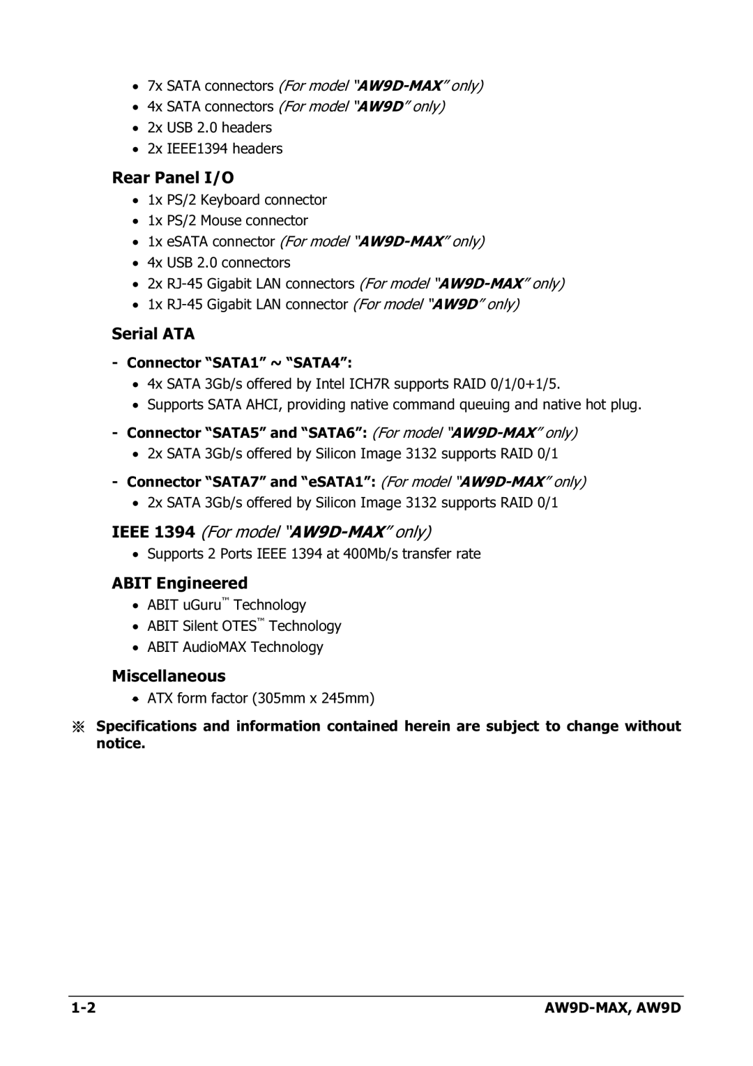 Abit manual Ieee 1394 For model AW9D-MAX only 