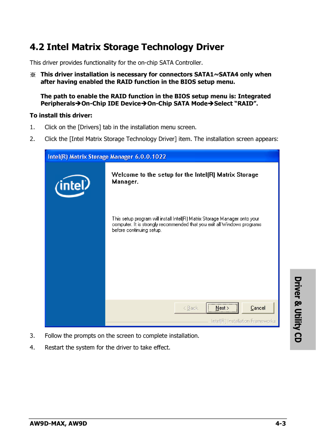 Abit AW9D-MAX manual Intel Matrix Storage Technology Driver 