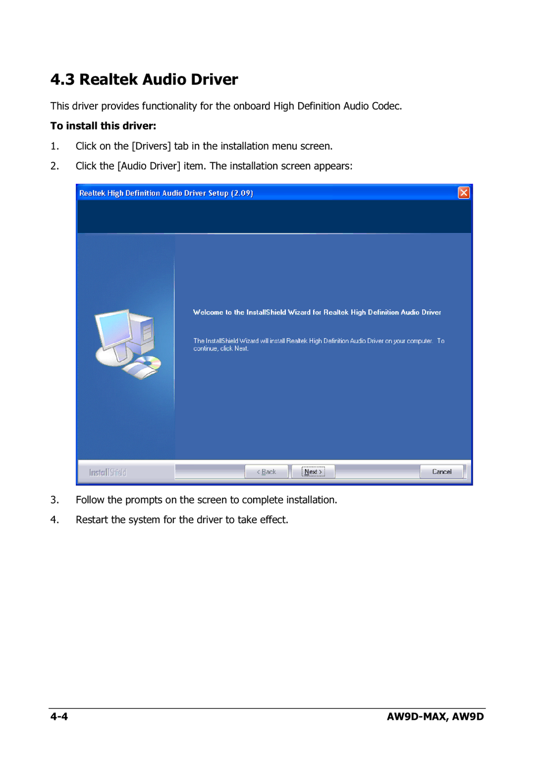 Abit AW9D-MAX manual Realtek Audio Driver 