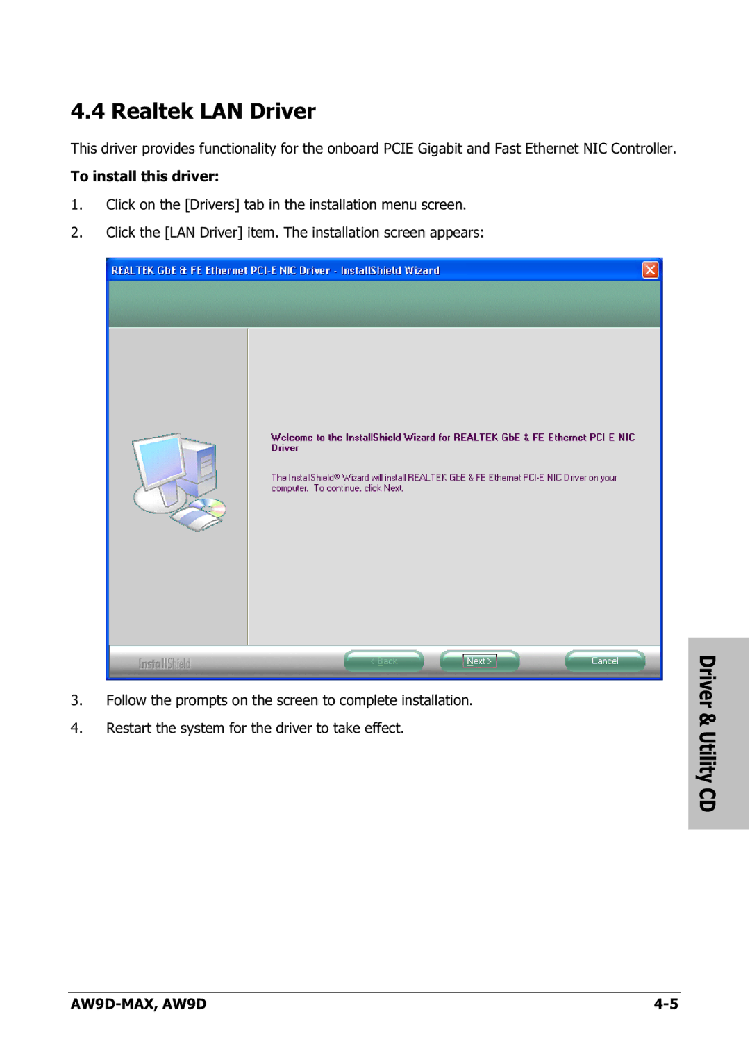 Abit AW9D-MAX manual Realtek LAN Driver 