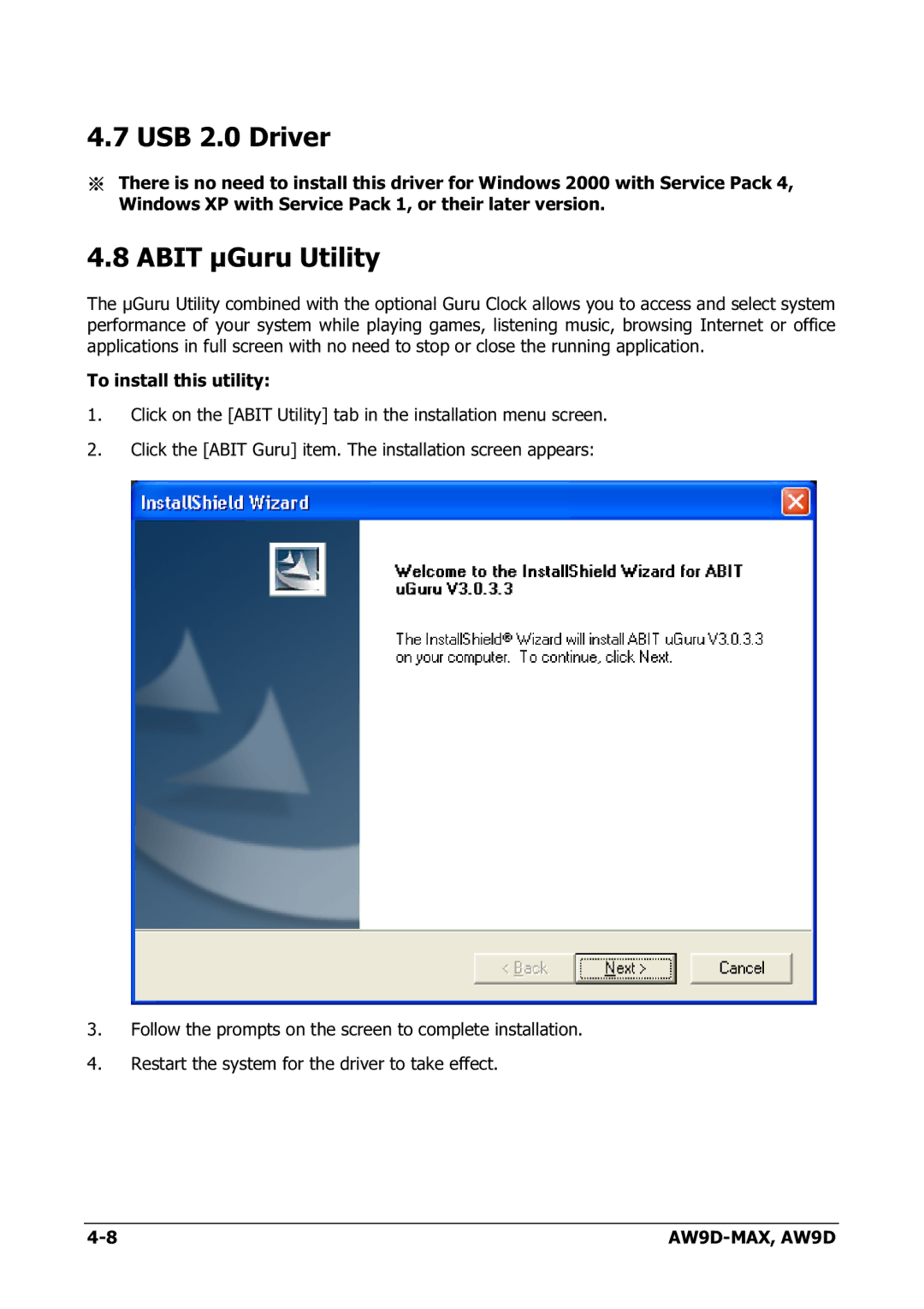 Abit AW9D-MAX manual USB 2.0 Driver, Abit µGuru Utility 