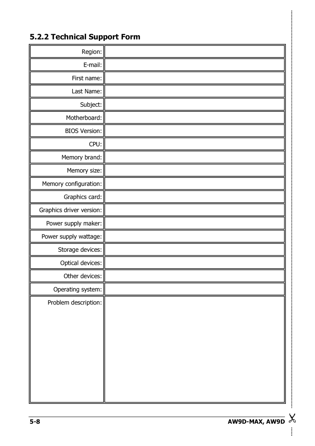 Abit AW9D-MAX manual Technical Support Form 