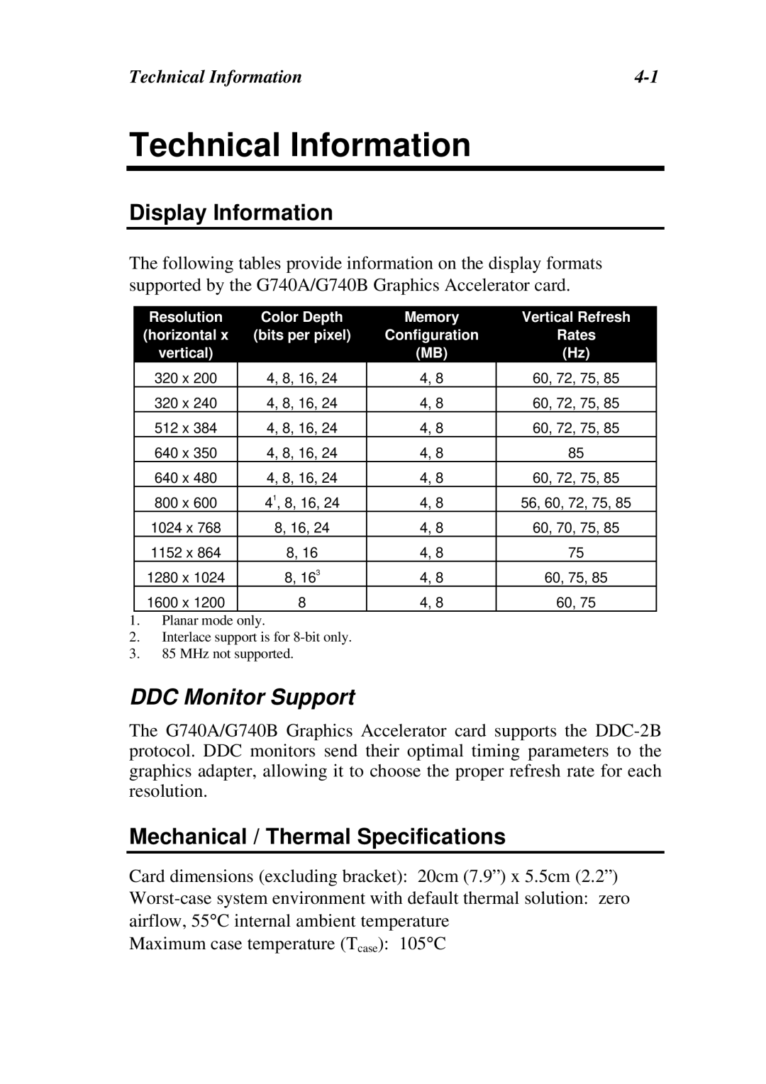 Abit G740A, G740B user manual Display Information, DDC Monitor Support, Mechanical / Thermal Specifications 