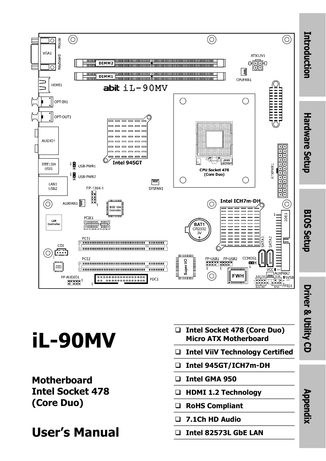 Abit IL-90MV manual Motherboard Intel Socket Core Duo 