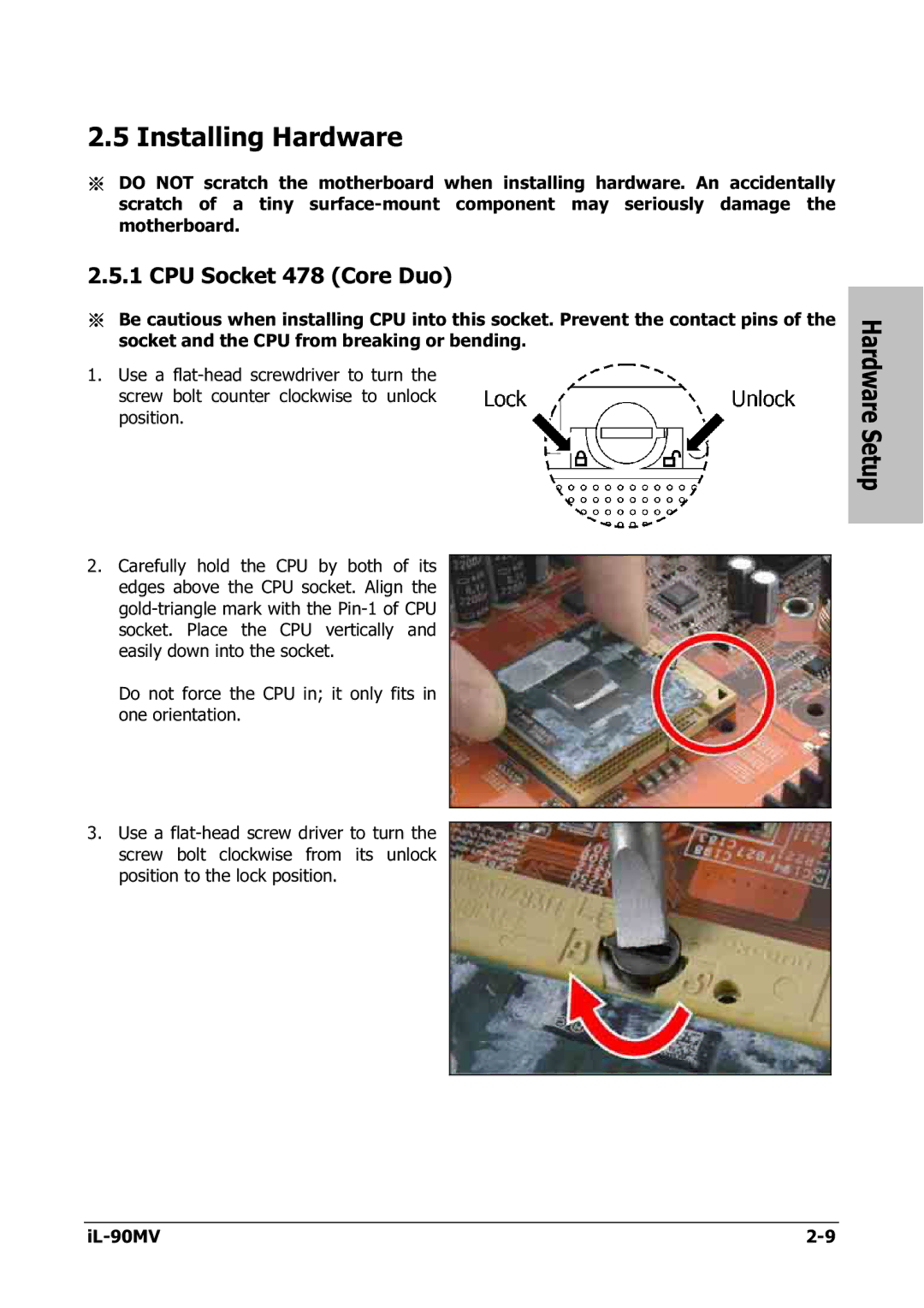 Abit IL-90MV manual Installing Hardware, CPU Socket 478 Core Duo 