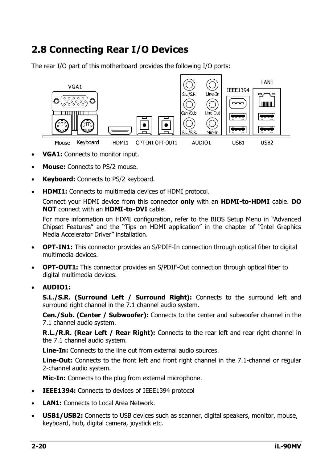 Abit IL-90MV manual Connecting Rear I/O Devices, AUDIO1 