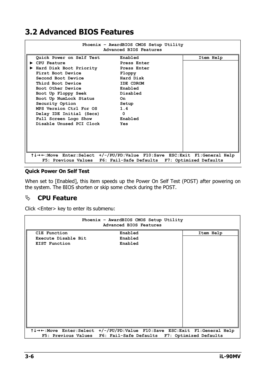 Abit IL-90MV manual Advanced Bios Features, CPU Feature 