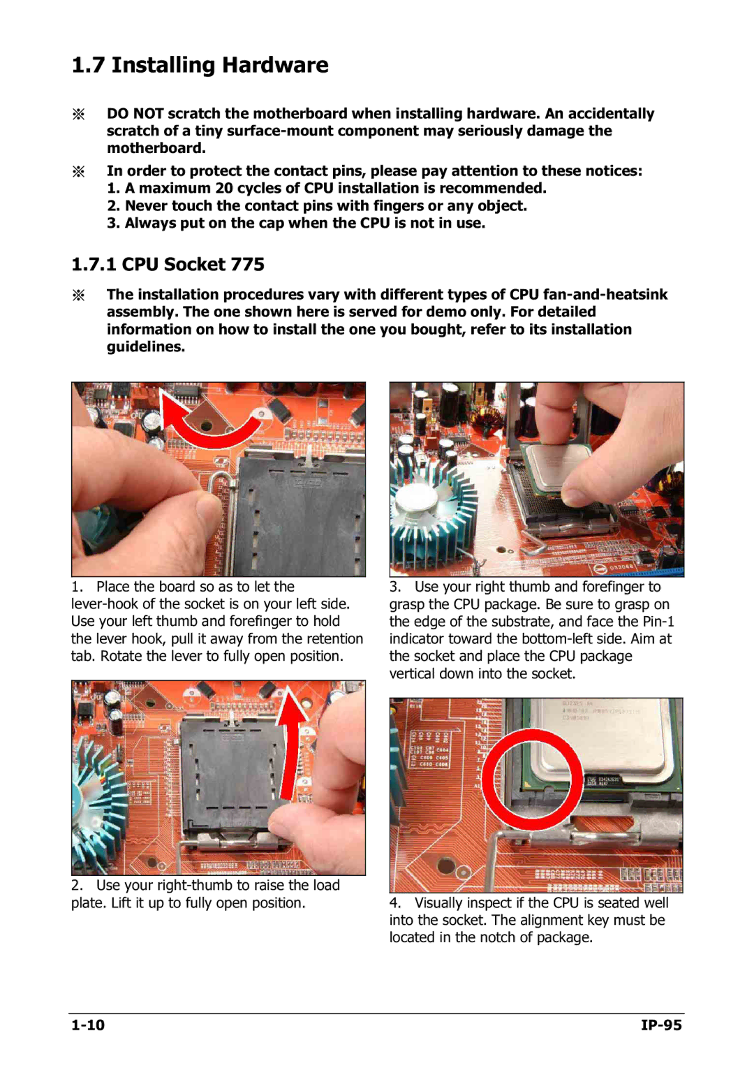 Abit IP-95 manual Installing Hardware, CPU Socket 