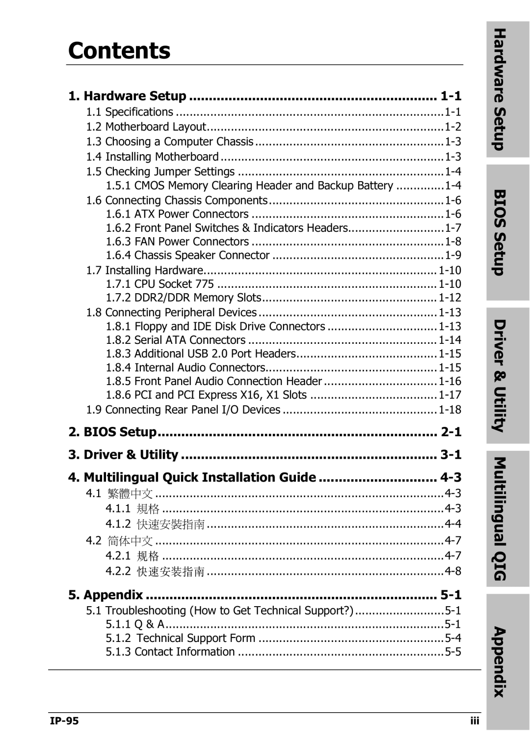 Abit IP-95 manual Contents 