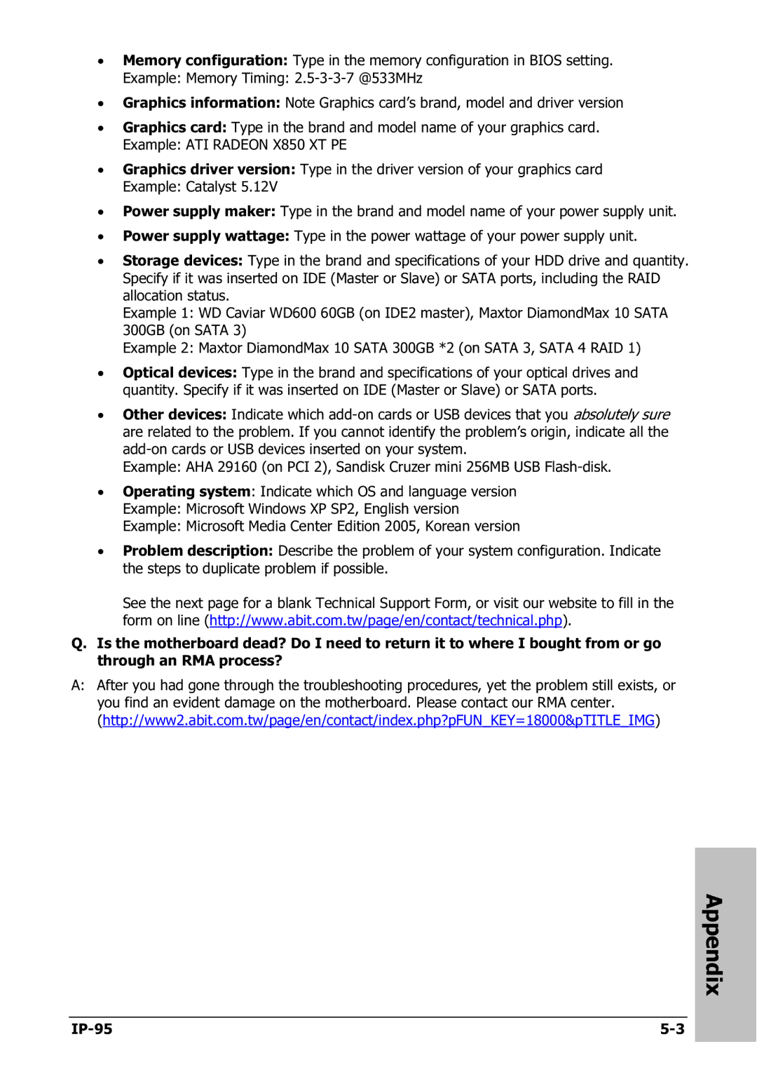 Abit IP-95 manual Appendix 