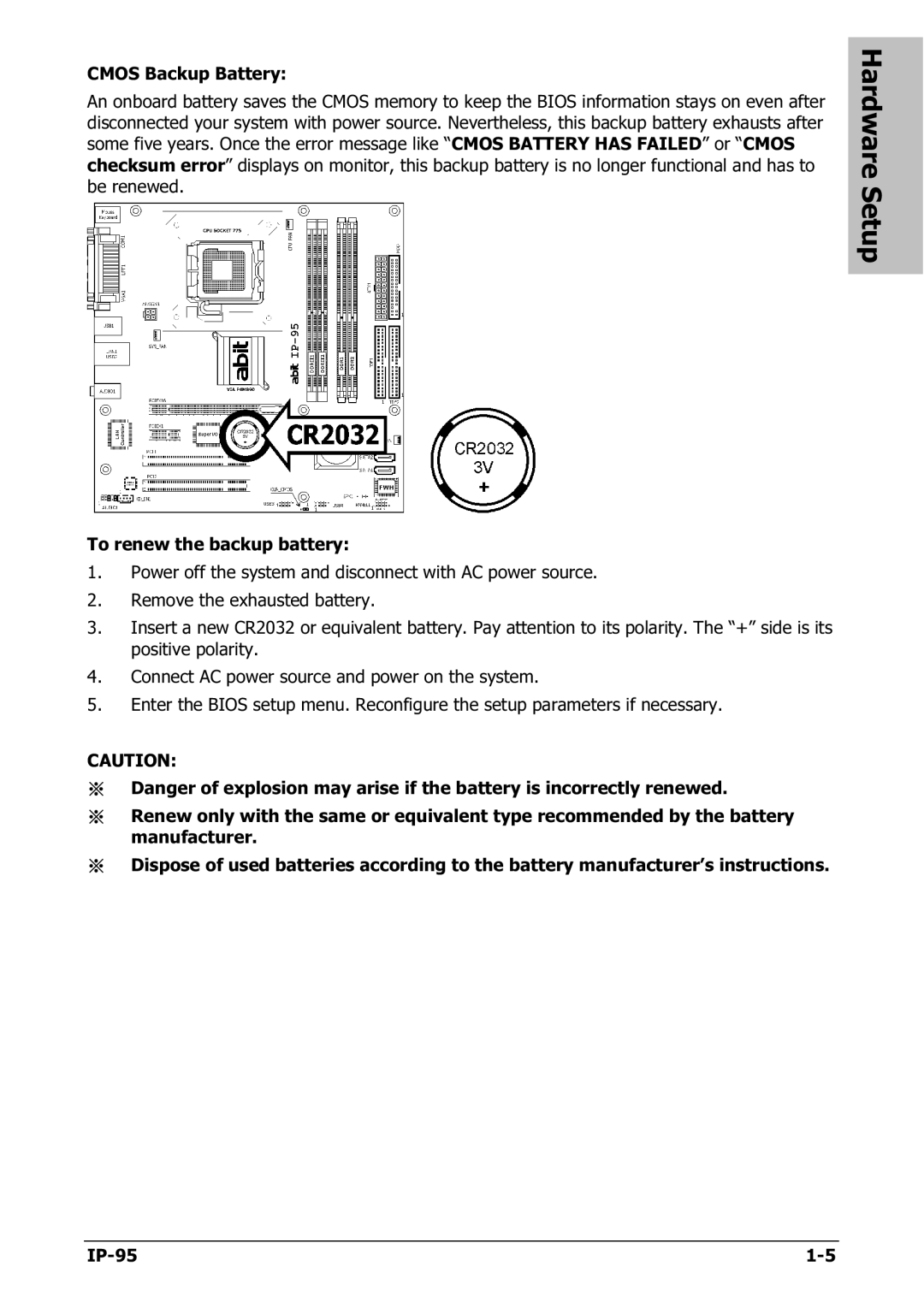 Abit IP-95 manual Hardware Setup 