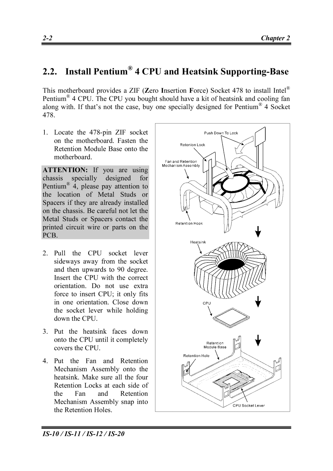 Abit IS-10, IS-12, IS-20, IS-11 user manual Install Pentium 4 CPU and Heatsink Supporting-Base 