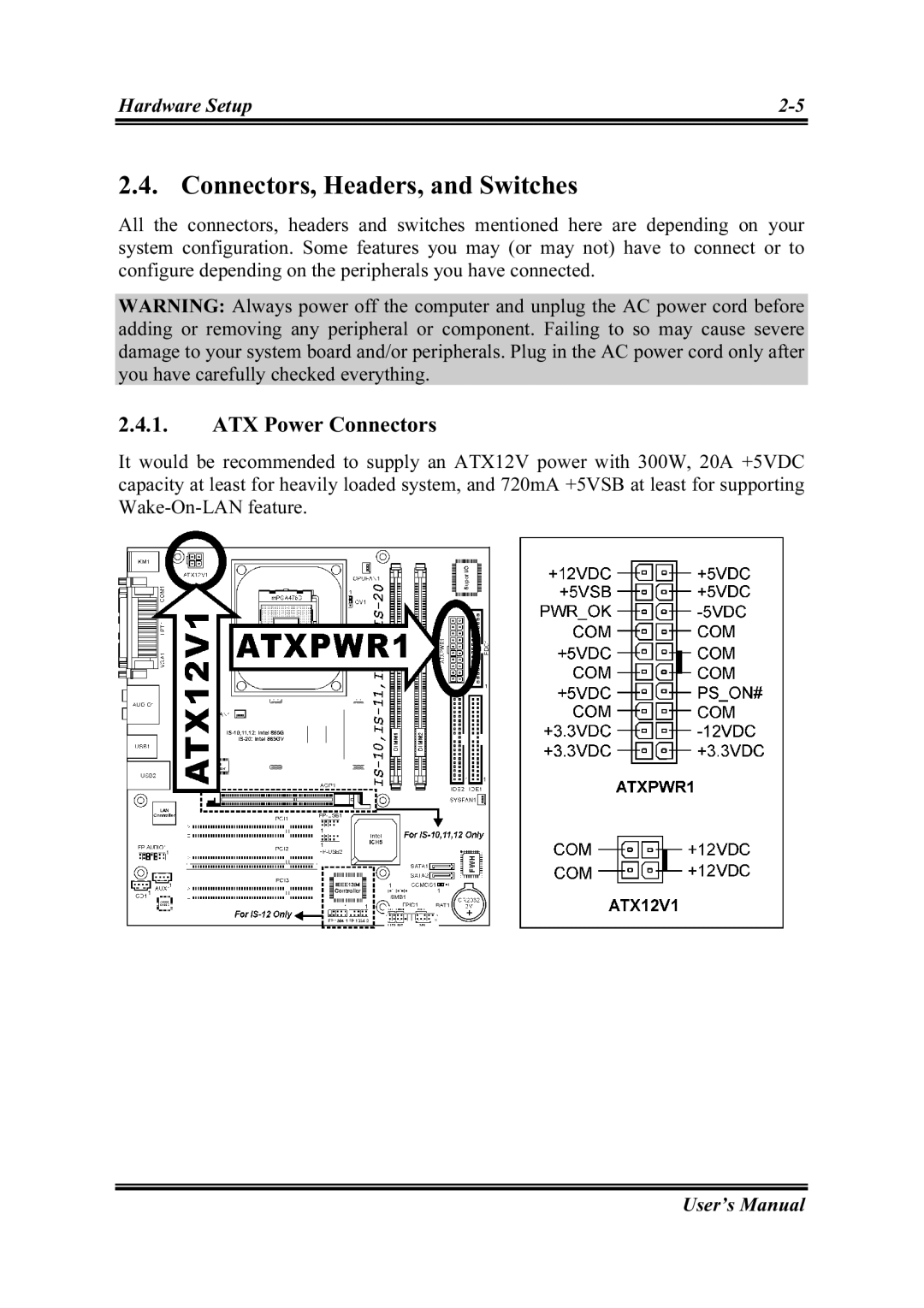 Abit IS-20, IS-12, IS-10, IS-11 user manual Connectors, Headers, and Switches, ATX Power Connectors 