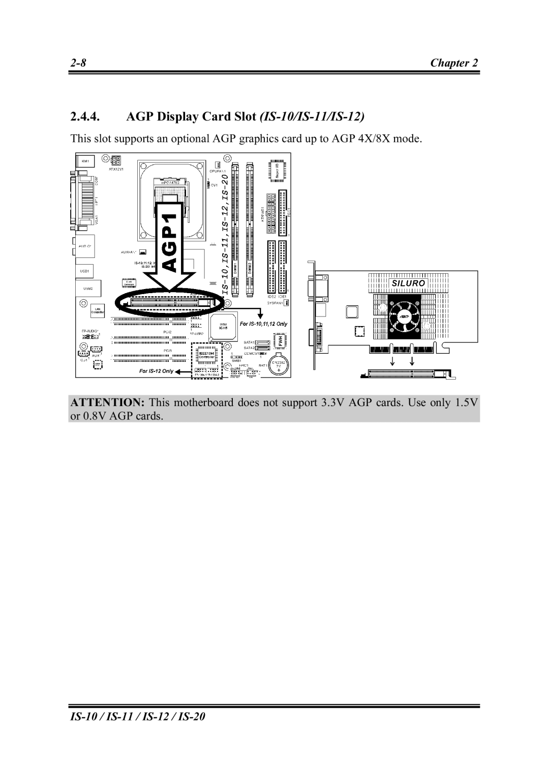 Abit IS-20 user manual AGP Display Card Slot IS-10/IS-11/IS-12 