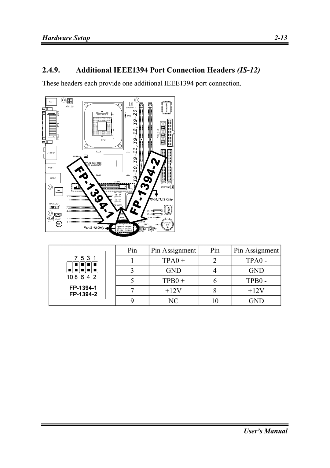 Abit IS-20, IS-10, IS-11 user manual Additional IEEE1394 Port Connection Headers IS-12 