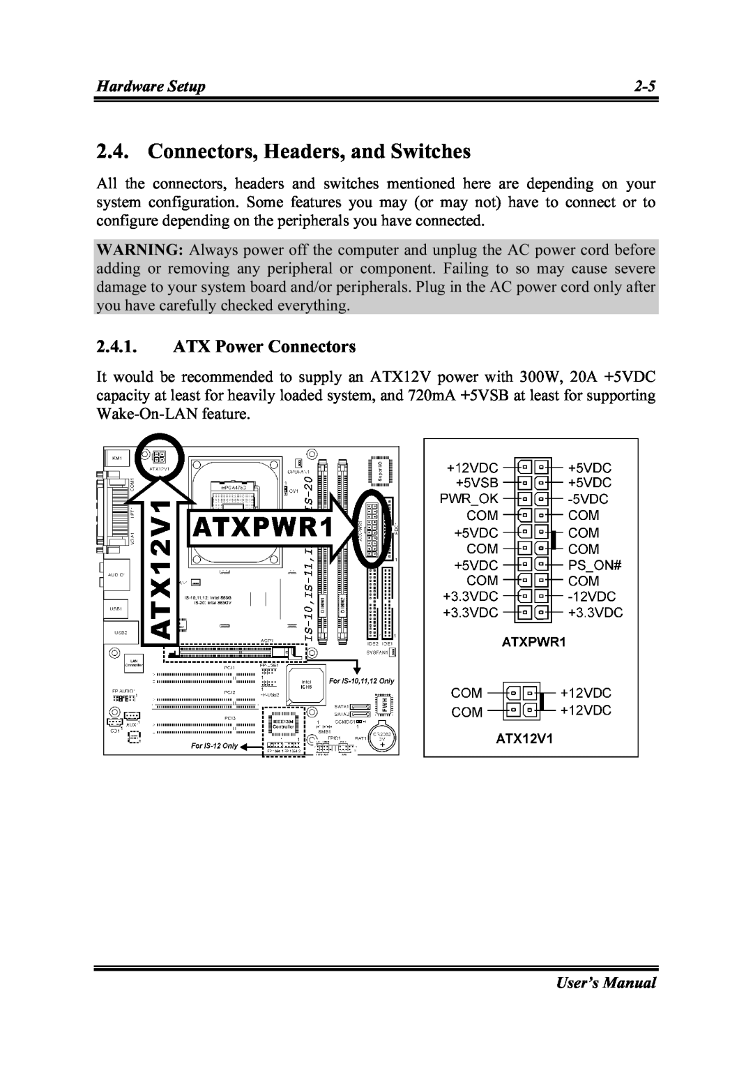 Abit IS-20, IS-12, IS-10, IS-11 user manual Connectors, Headers, and Switches, ATX Power Connectors 