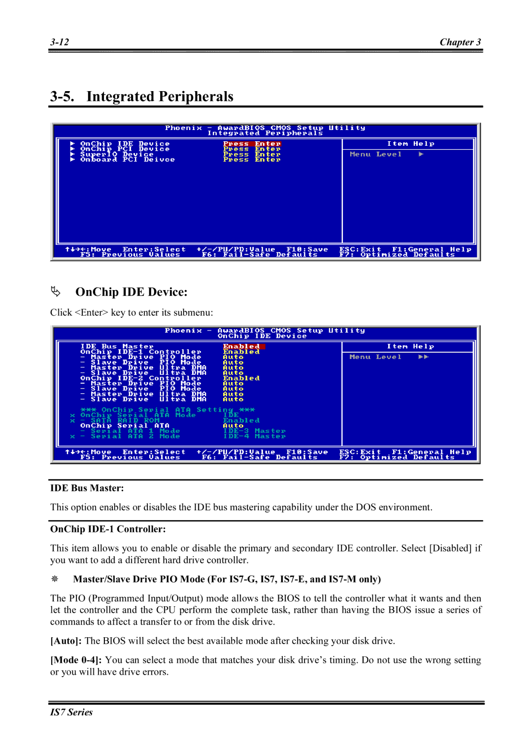 Abit IS7-M, IS7-G, IS7-E2V, IS7-E2G, IS7-V2 user manual Integrated Peripherals, OnChip IDE Device 