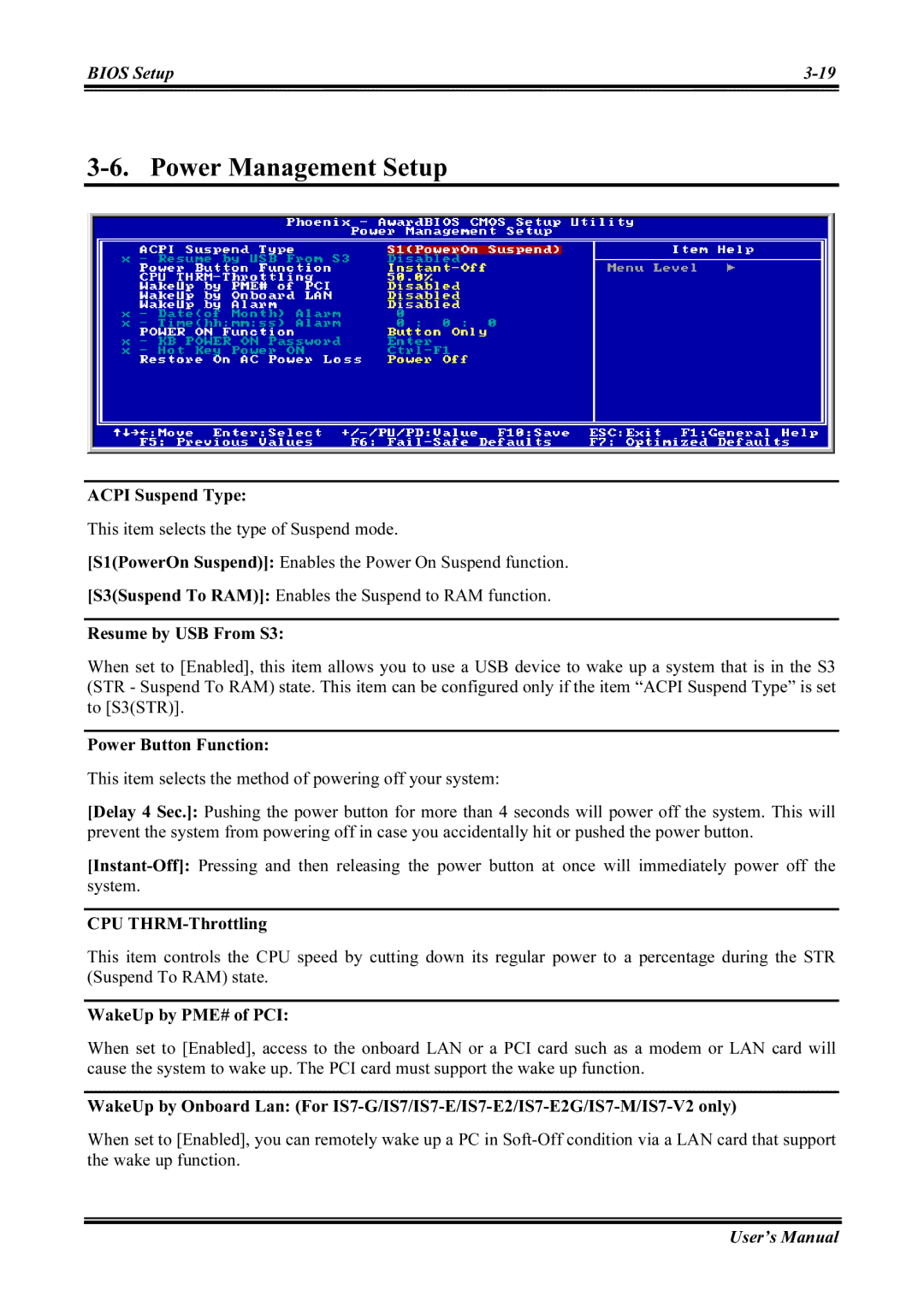 Abit IS7-G, IS7-M, IS7-E2V, IS7-E2G, IS7-V2 user manual Power Management Setup 