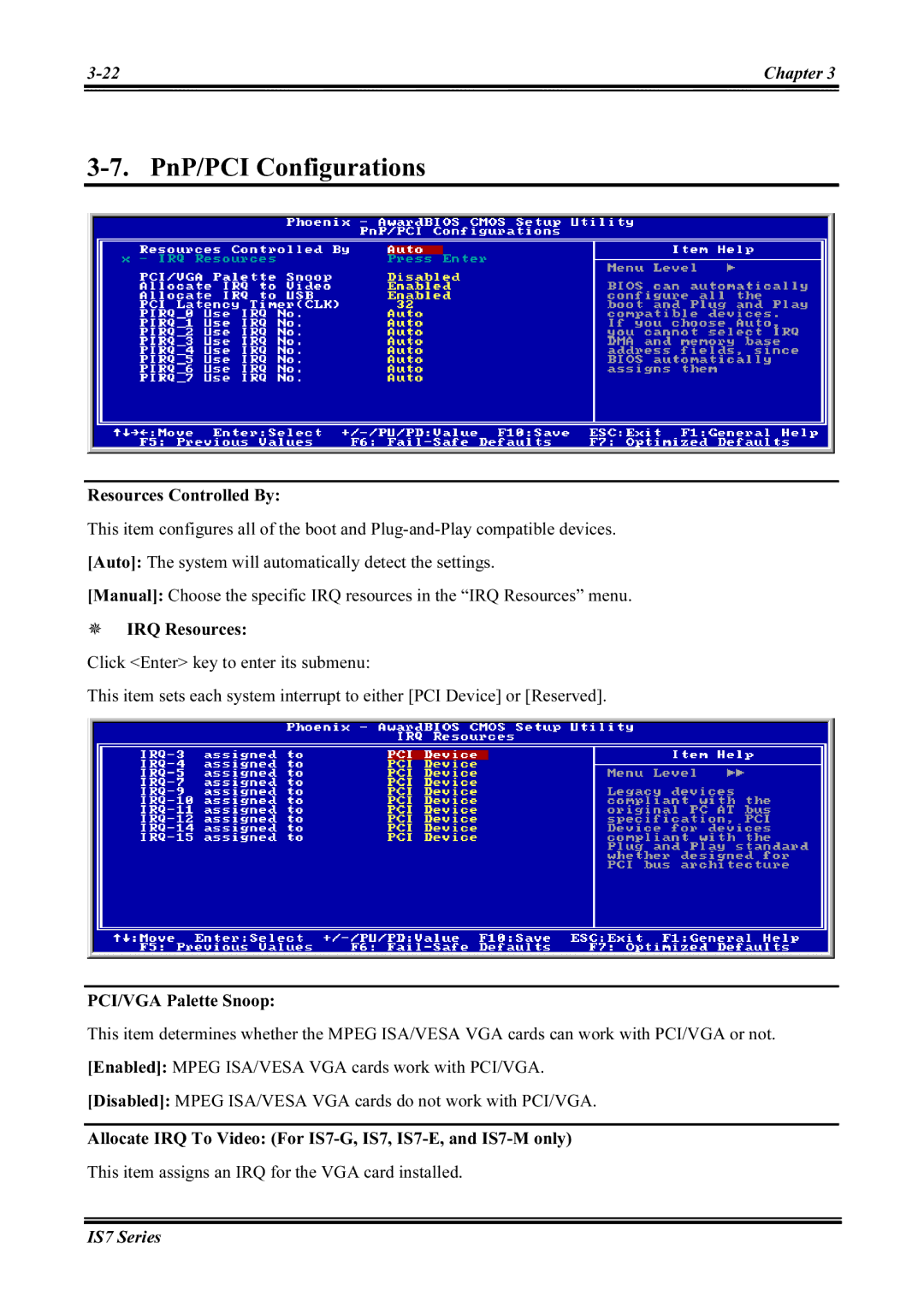 Abit IS7-E2G, IS7-M, IS7-G, IS7-E2V, IS7-V2 user manual PnP/PCI Configurations 